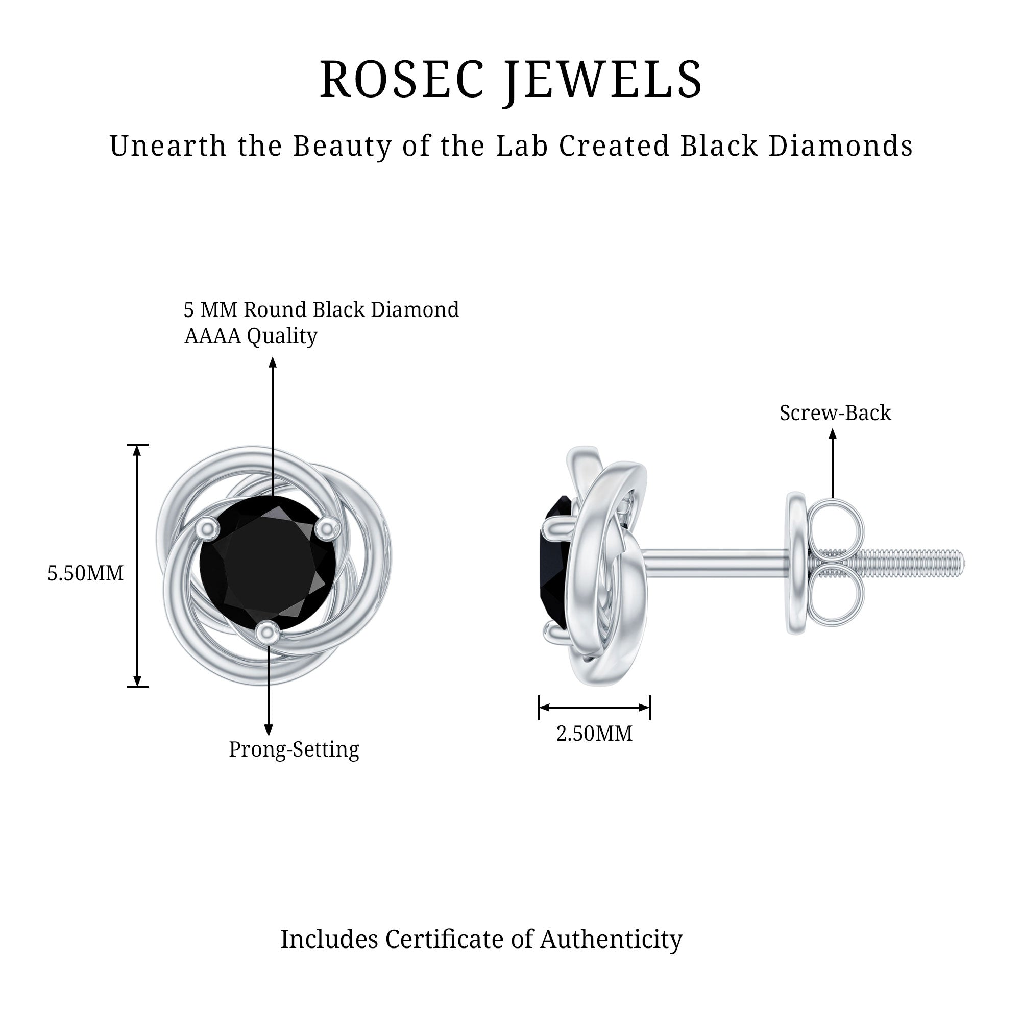 Solitaire Lab Created Black Diamond Swirl Stud Earrings