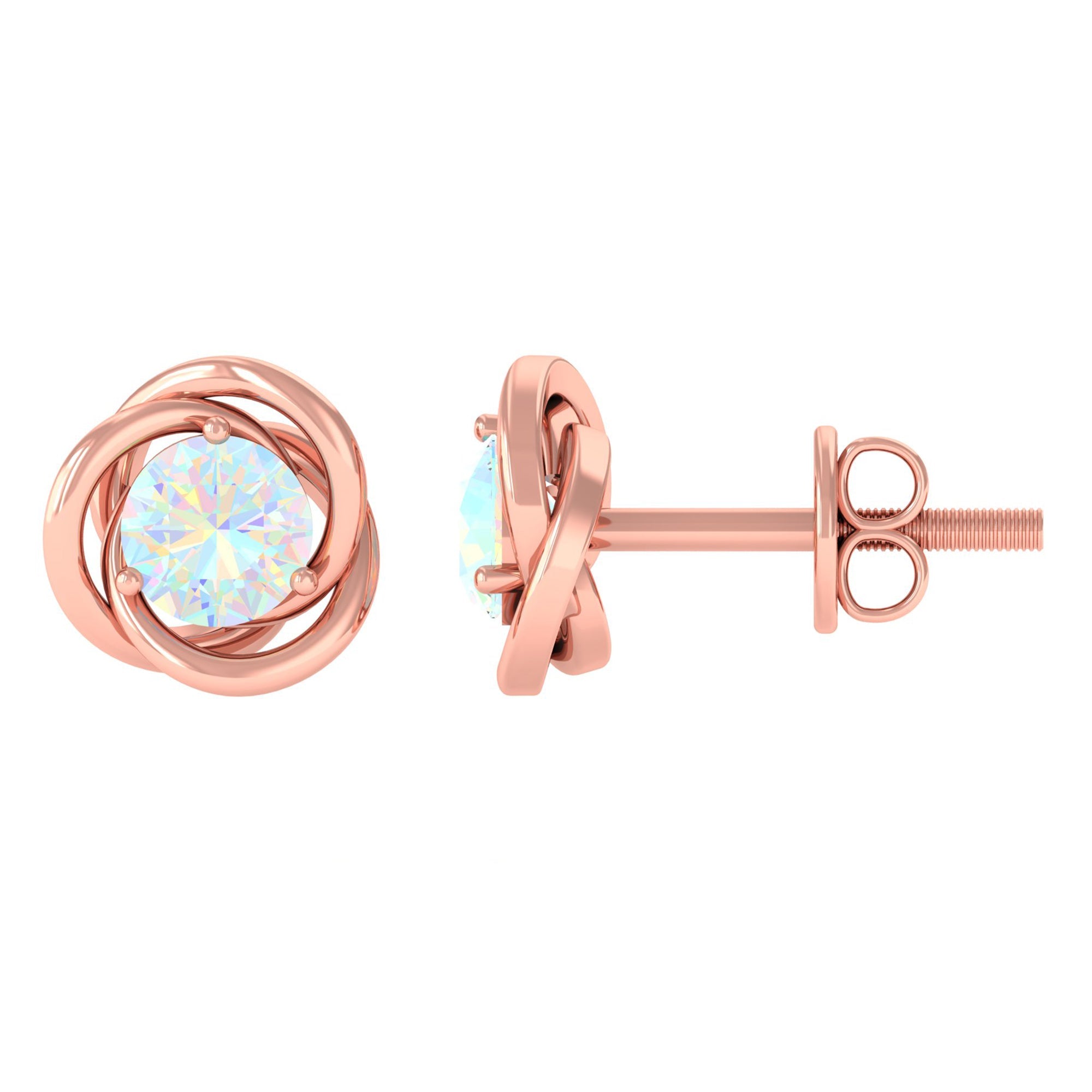 Round Cut Solitaire Ethiopian Opal Swirl Stud Earrings