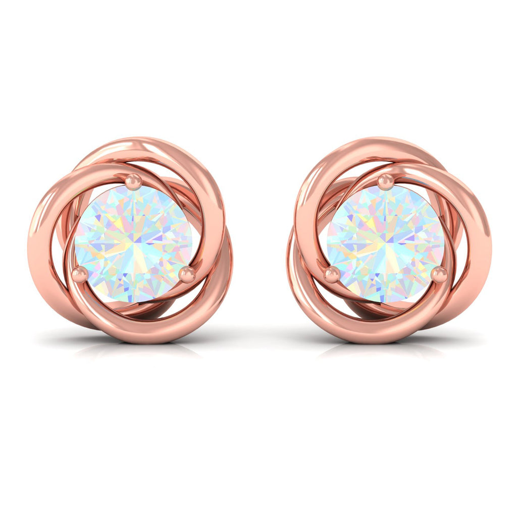 Round Cut Solitaire Ethiopian Opal Swirl Stud Earrings