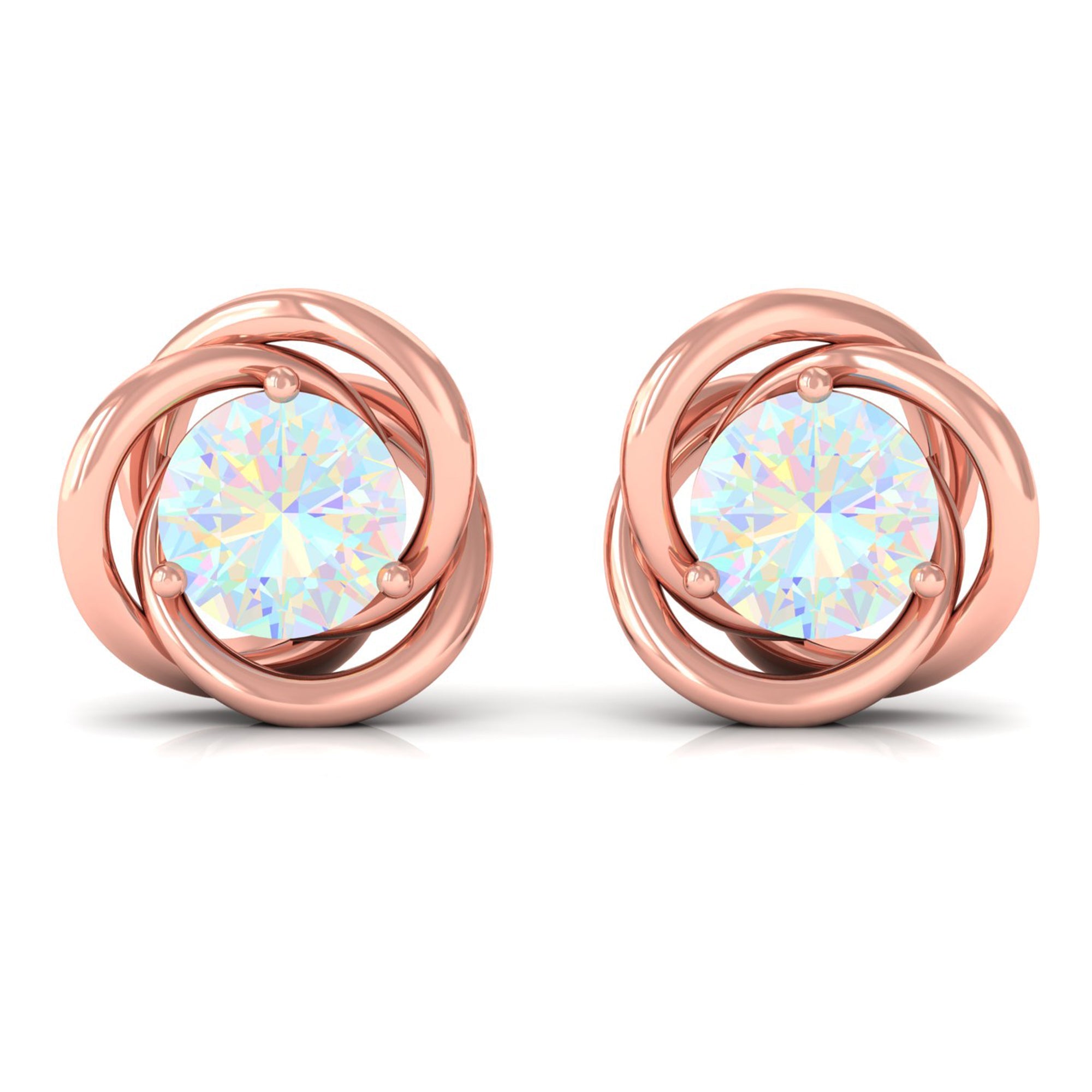 Round Cut Solitaire Ethiopian Opal Swirl Stud Earrings