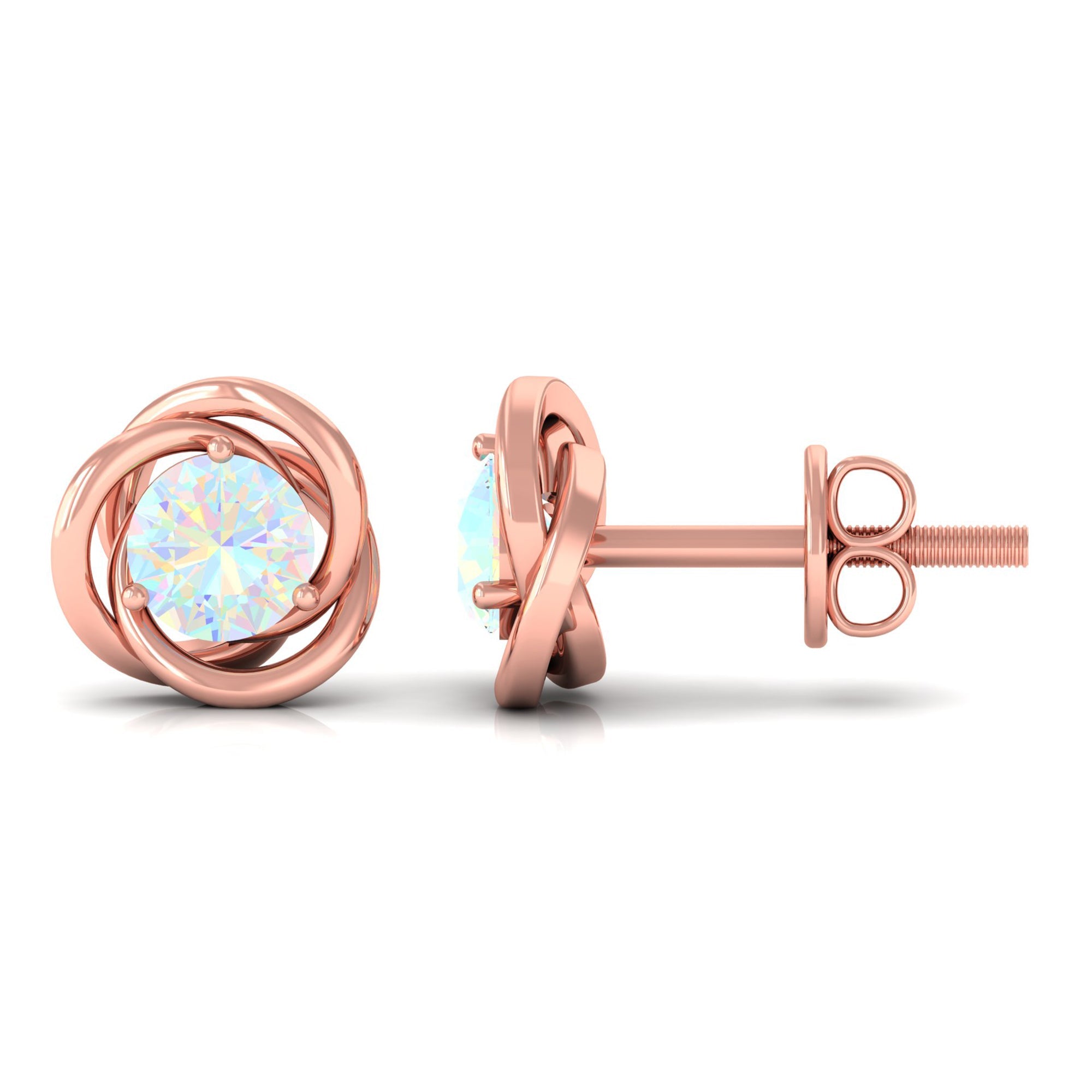 Round Cut Solitaire Ethiopian Opal Swirl Stud Earrings