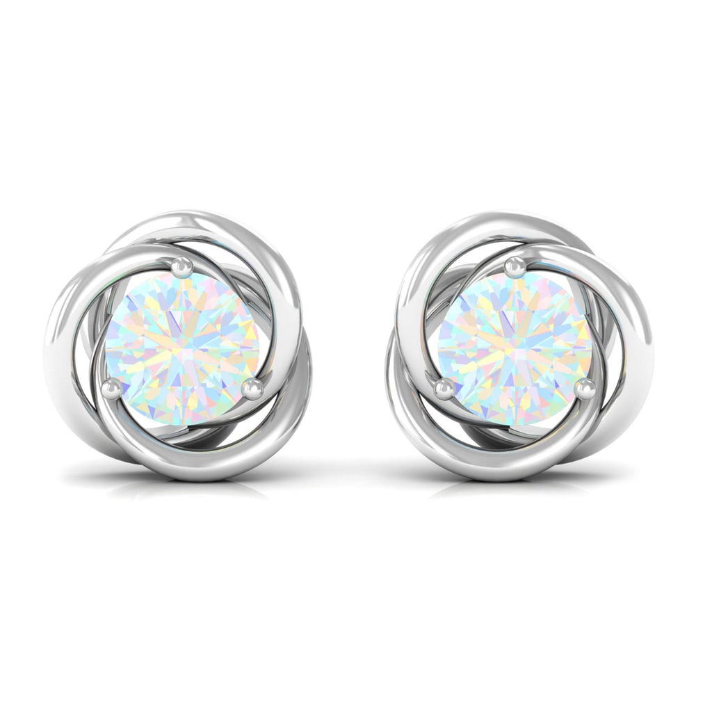 Round Cut Solitaire Ethiopian Opal Swirl Stud Earrings