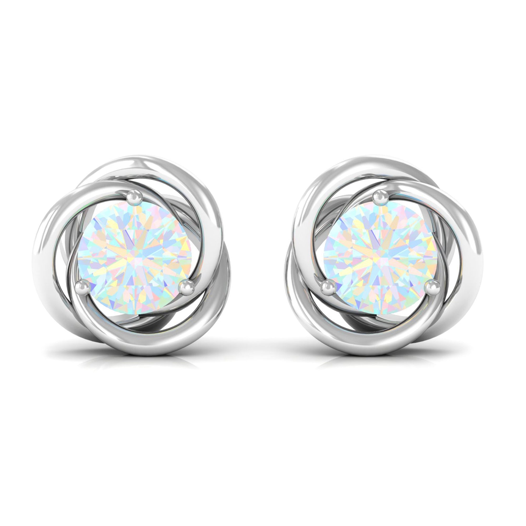 Round Cut Solitaire Ethiopian Opal Swirl Stud Earrings