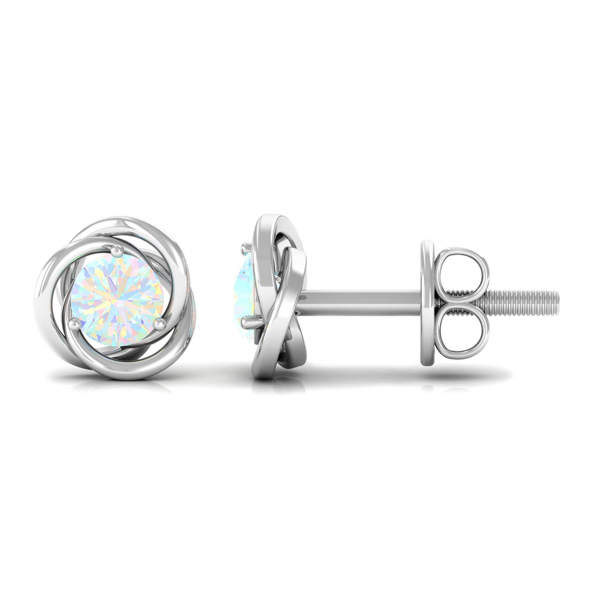 Round Cut Solitaire Ethiopian Opal Swirl Stud Earrings