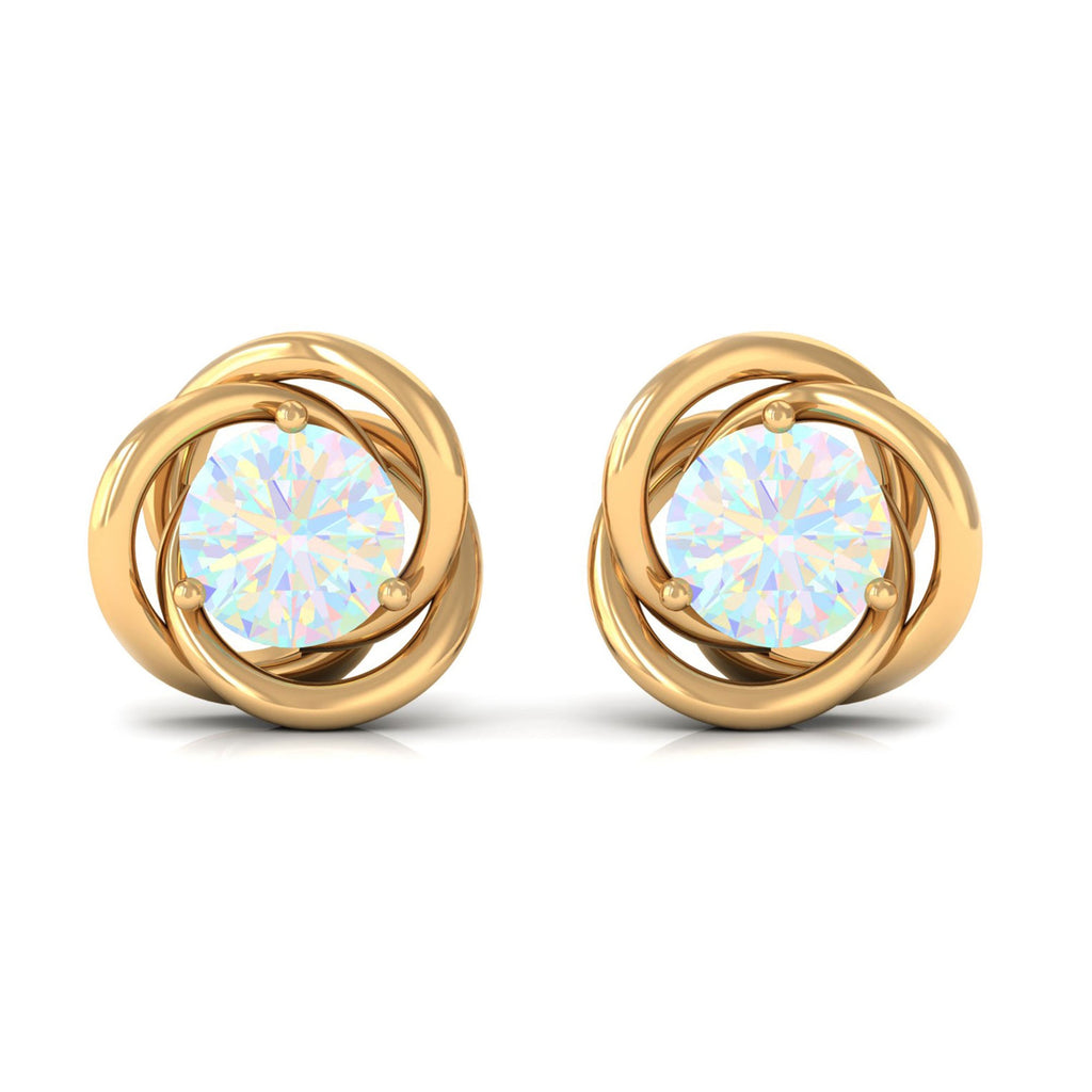 Round Cut Solitaire Ethiopian Opal Swirl Stud Earrings