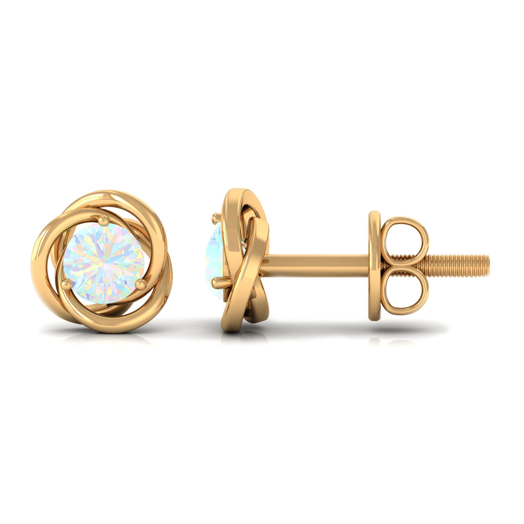 Round Cut Solitaire Ethiopian Opal Swirl Stud Earrings