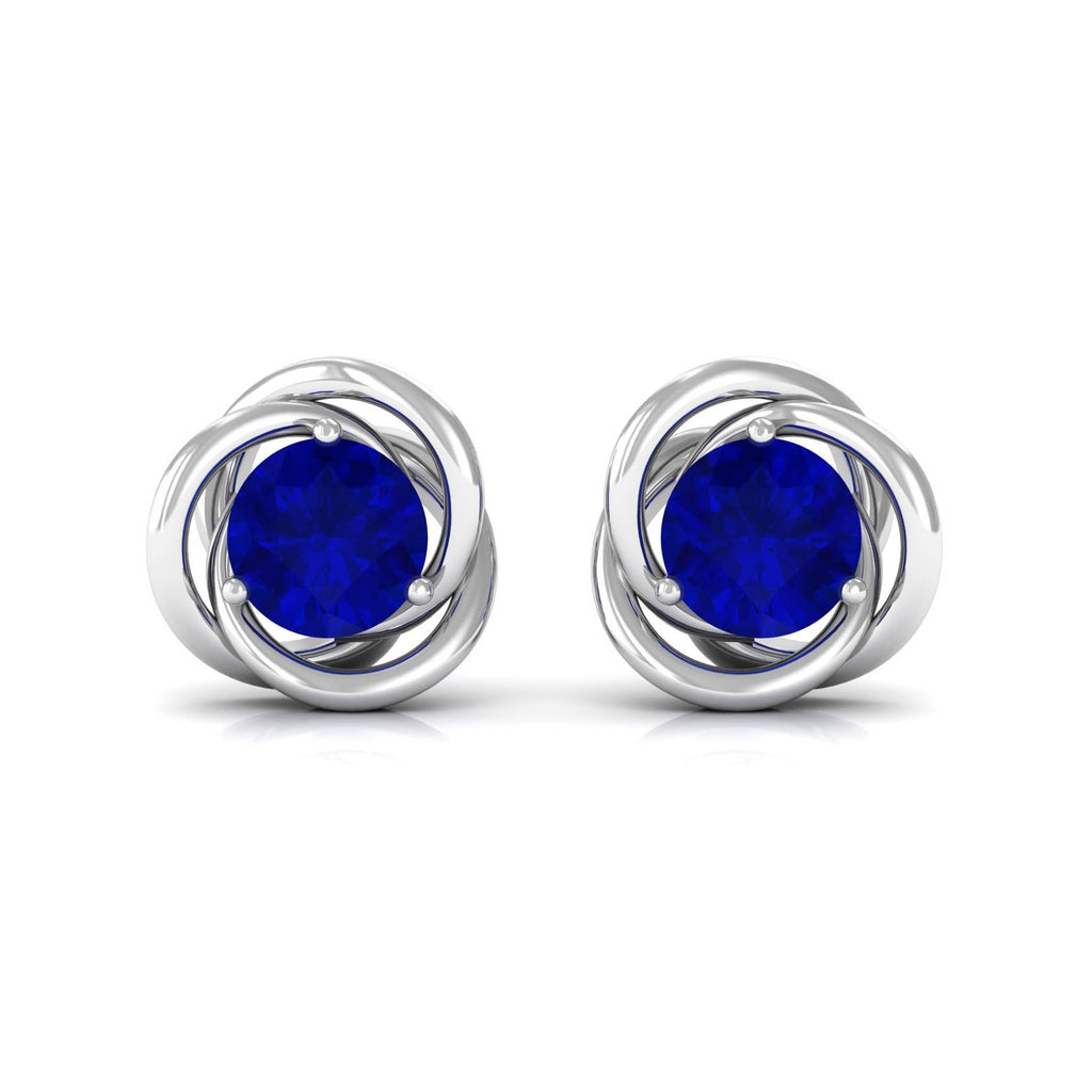 Created Blue Sapphire Solitaire Swirl Stud Earrings