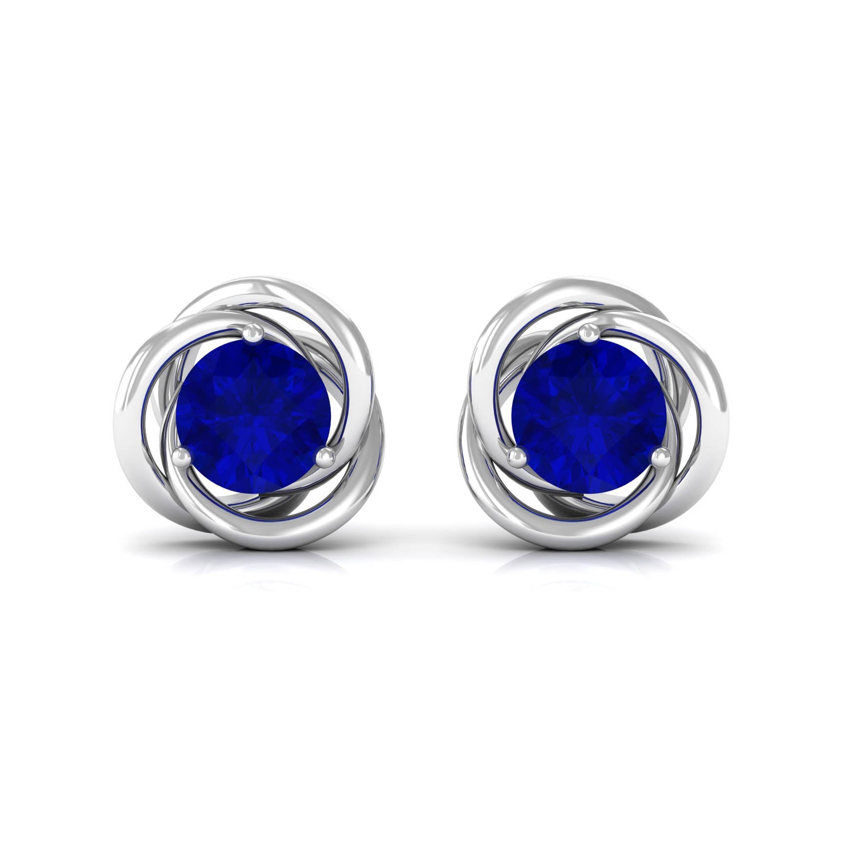 Created Blue Sapphire Solitaire Swirl Stud Earrings