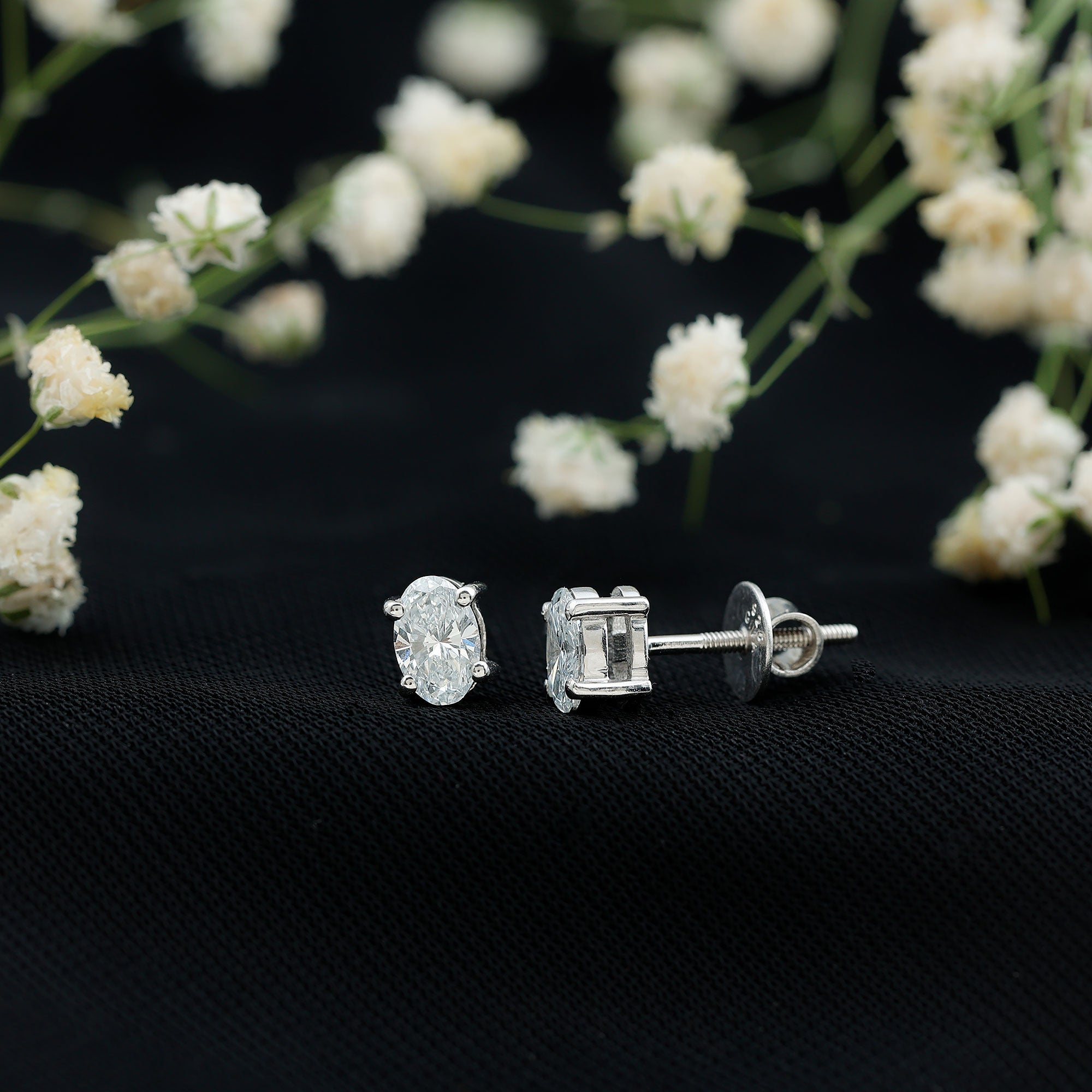 4X6 MM Oval Shaped Lab Grown Diamond Solitaire Stud Earrings