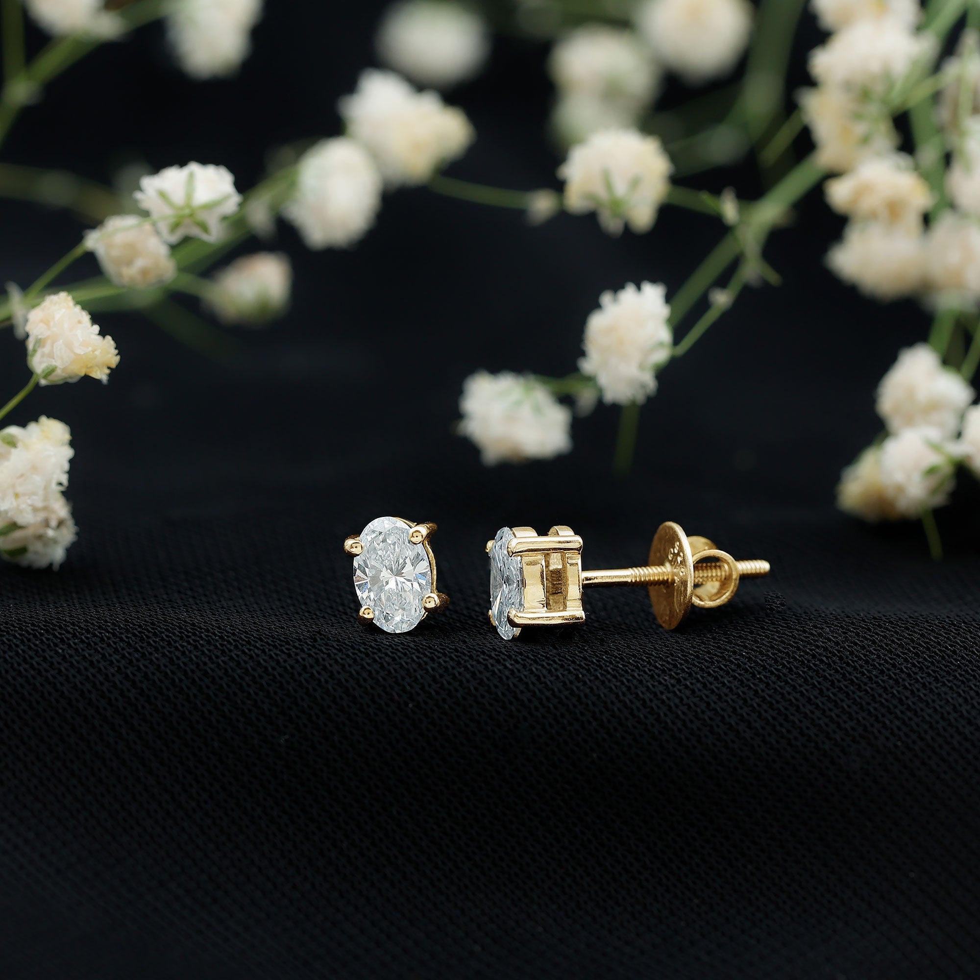 4X6 MM Oval Shaped Lab Grown Diamond Solitaire Stud Earrings