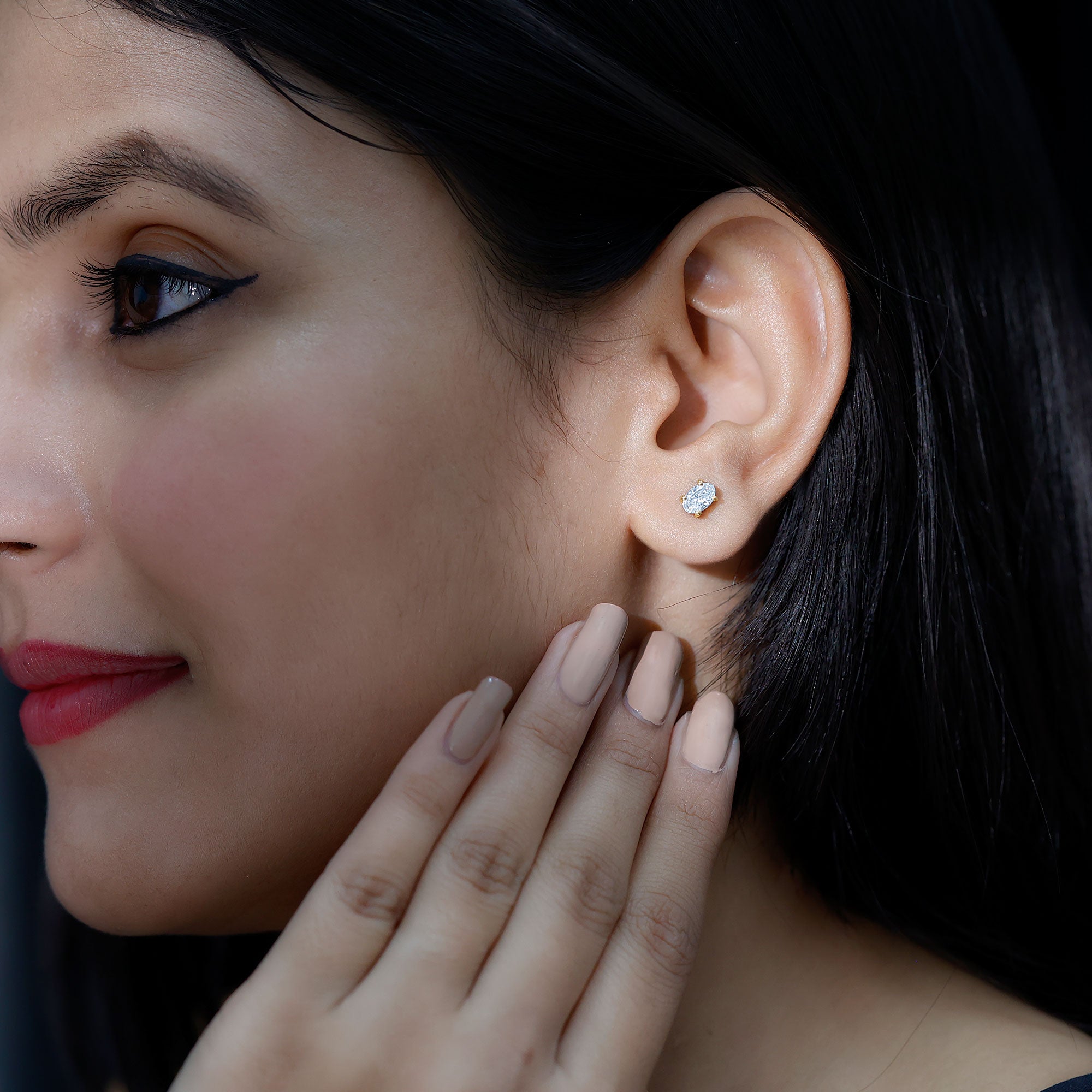 4X6 MM Oval Shaped Lab Grown Diamond Solitaire Stud Earrings