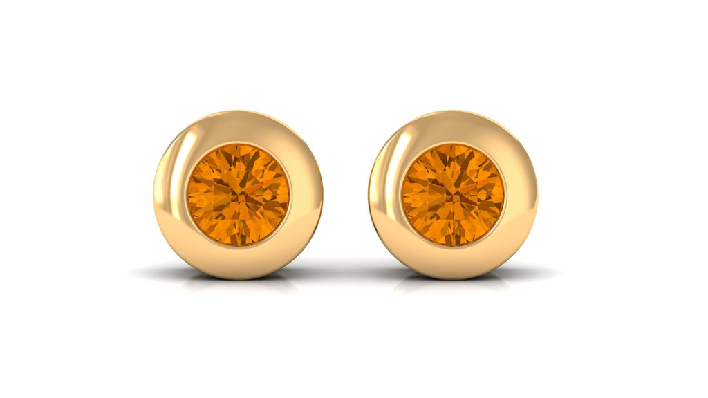 1/2 CT Natural Citrine Solitaire Stud Earrings in Bezel Setting