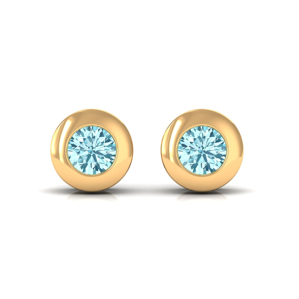 1/4 CT Round Aquamarine Solitaire Stud Earrings in Bezel Setting