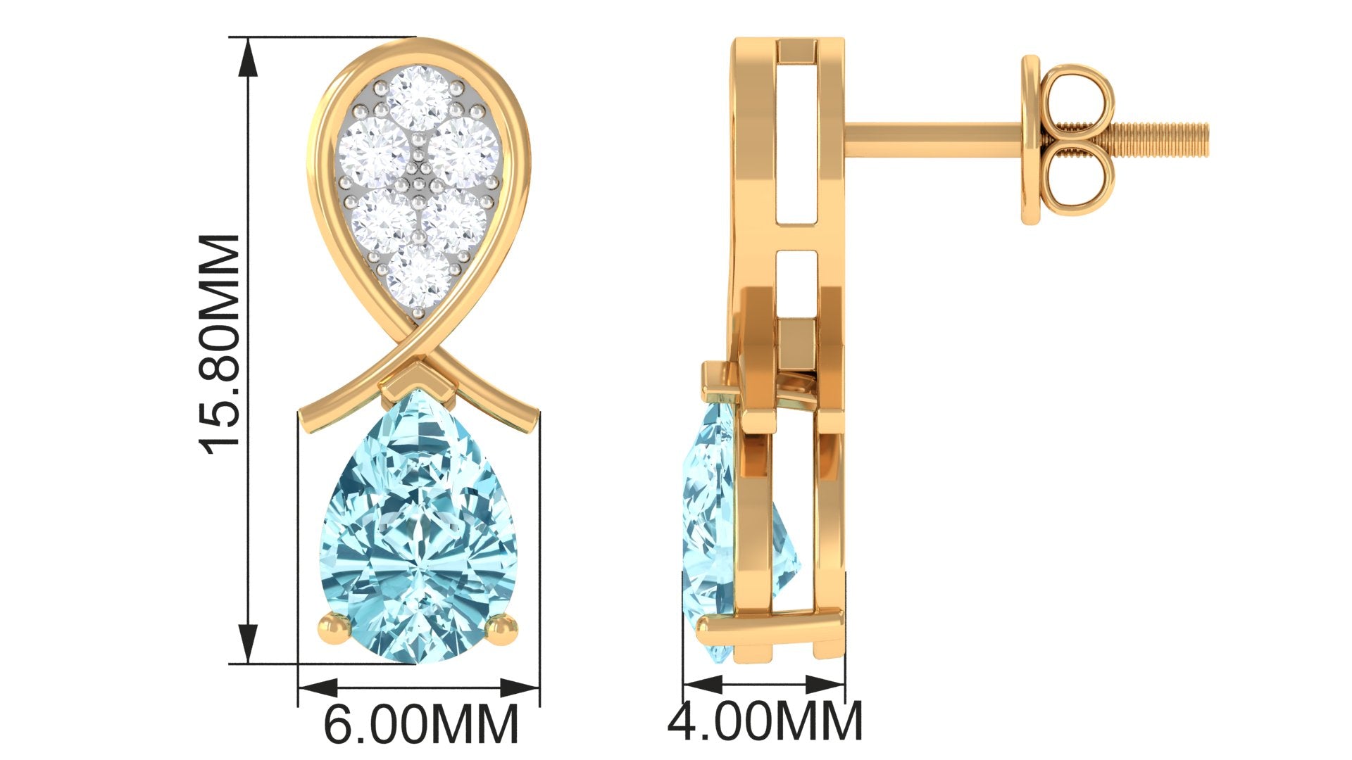 Real Aquamarine and Diamond Bridal Drop Earrings