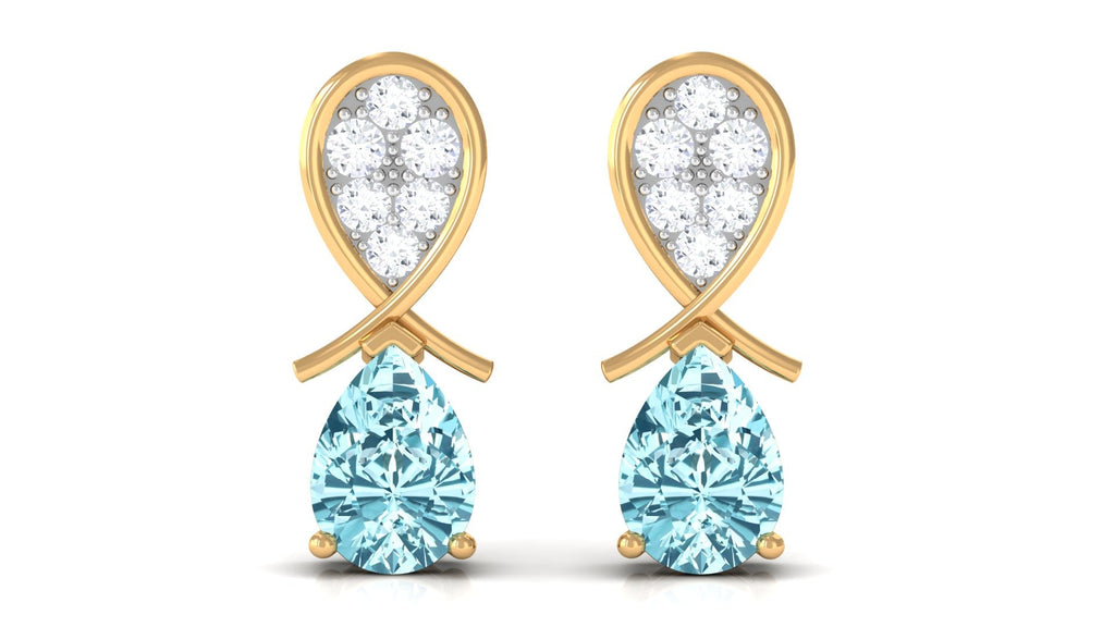 Real Aquamarine and Diamond Bridal Drop Earrings