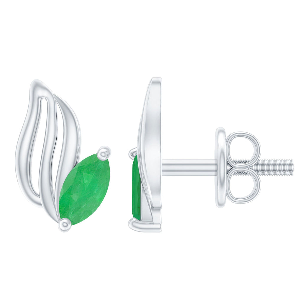 Natural Inspired Marquise Emerald Leaf Earrings with Screw Back
