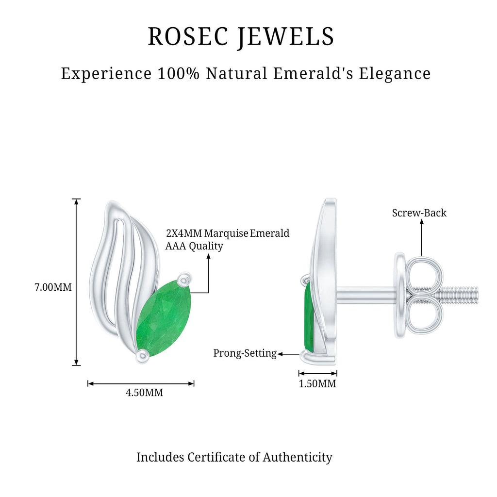 Natural Inspired Marquise Emerald Leaf Earrings with Screw Back