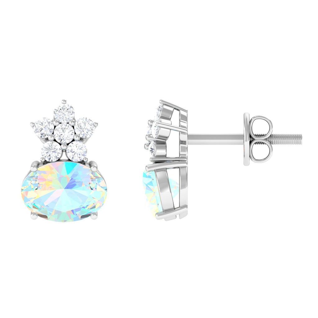 2.25 CT Oval Ethiopian Opal Minimal Stud Earrings with Floral Diamond Accent