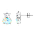 2.25 CT Oval Ethiopian Opal Minimal Stud Earrings with Floral Diamond Accent