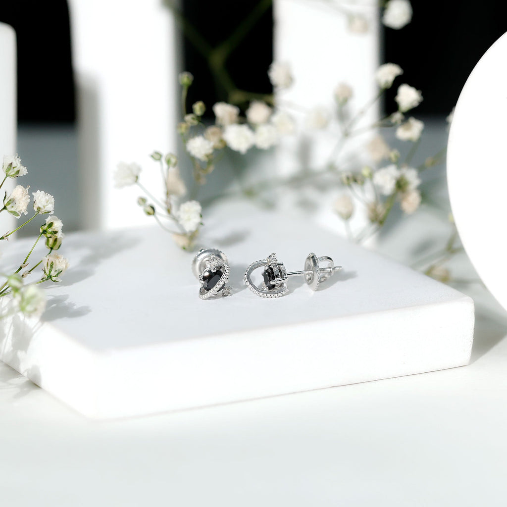 Lab Created Black and White Diamond Unique Stud Earrings