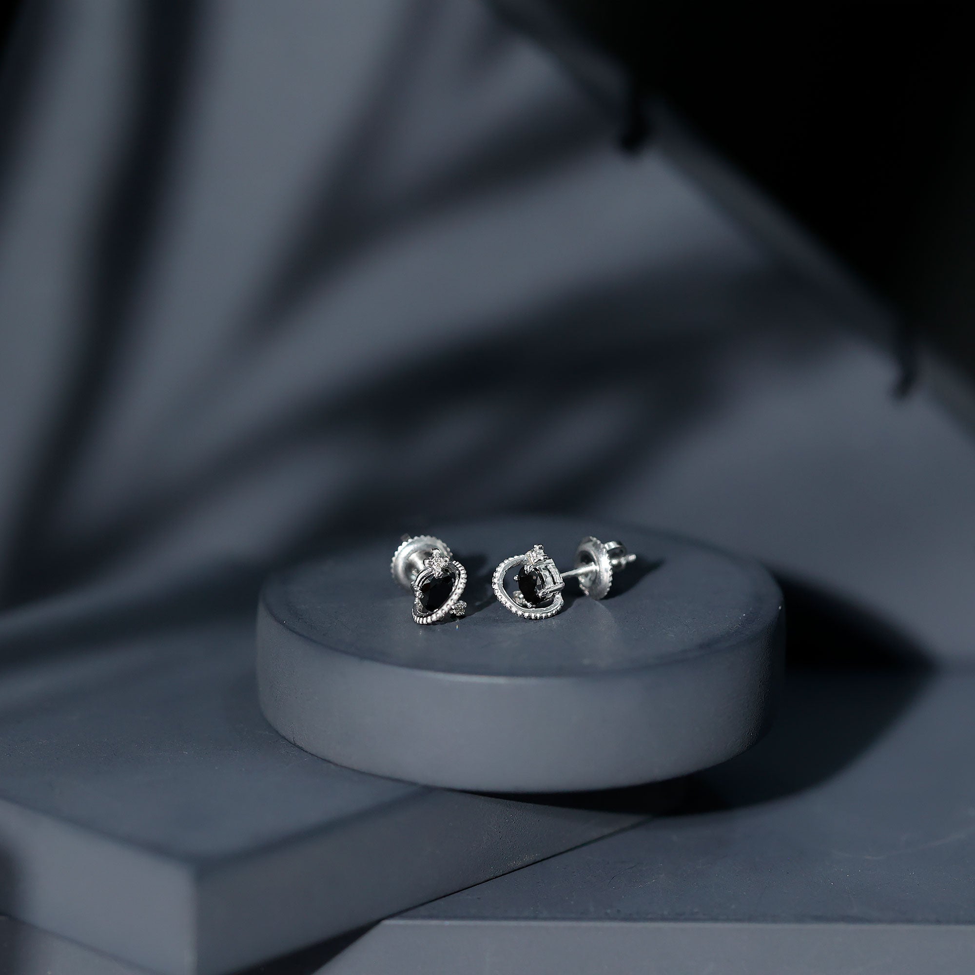 Lab Created Black and White Diamond Unique Stud Earrings