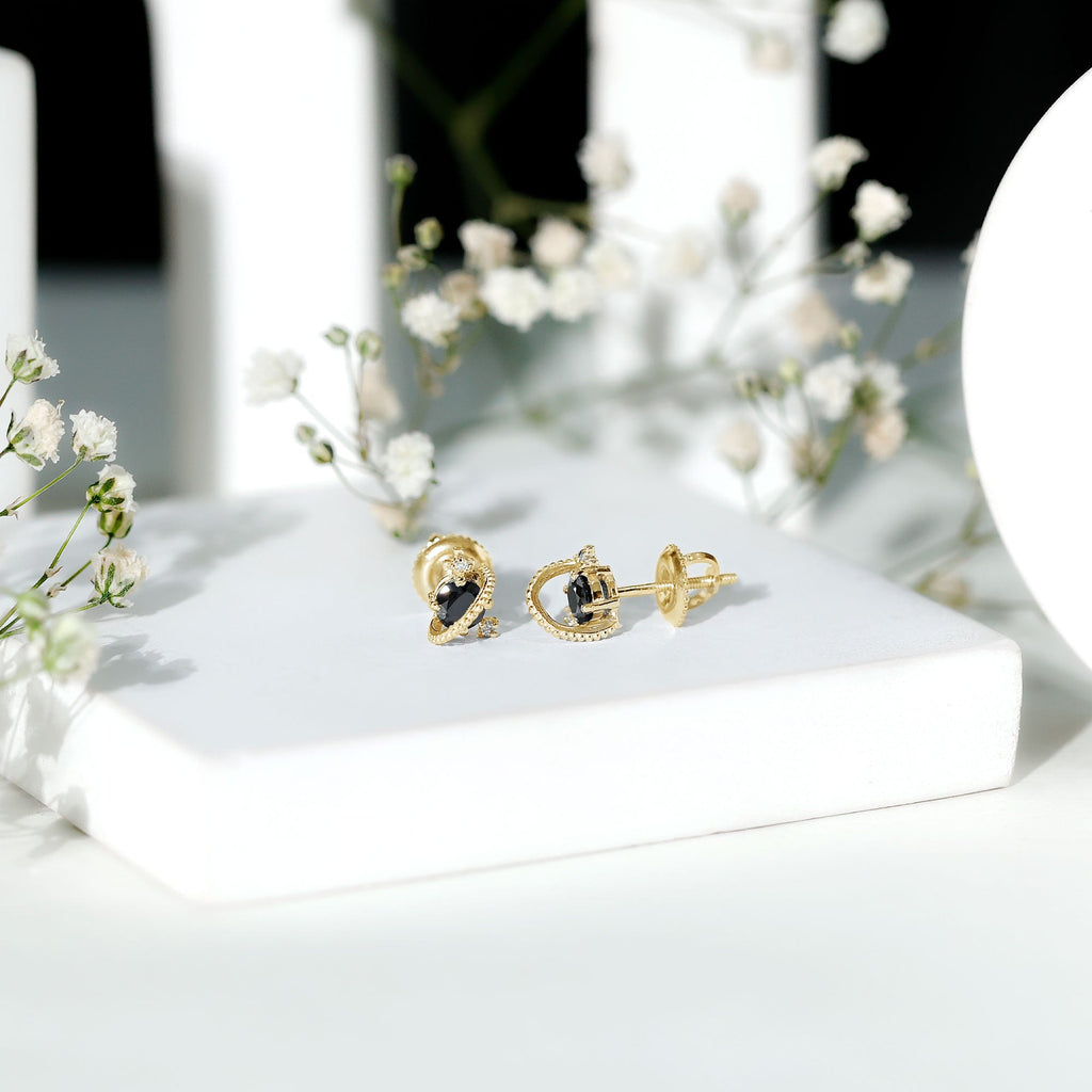 Lab Created Black and White Diamond Unique Stud Earrings