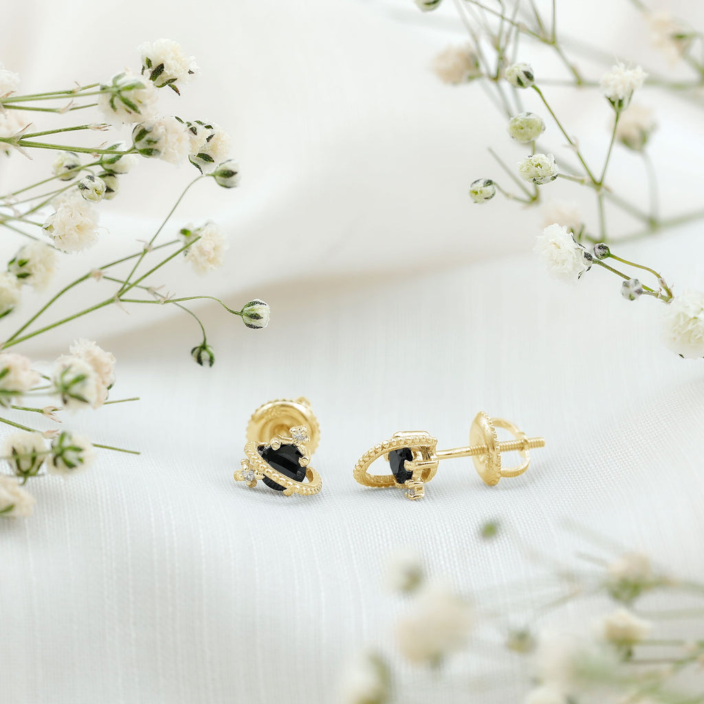 Lab Created Black and White Diamond Unique Stud Earrings