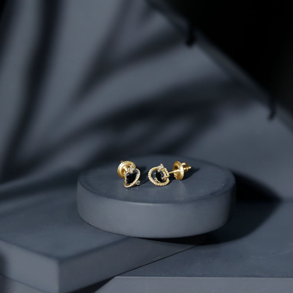Lab Created Black and White Diamond Unique Stud Earrings