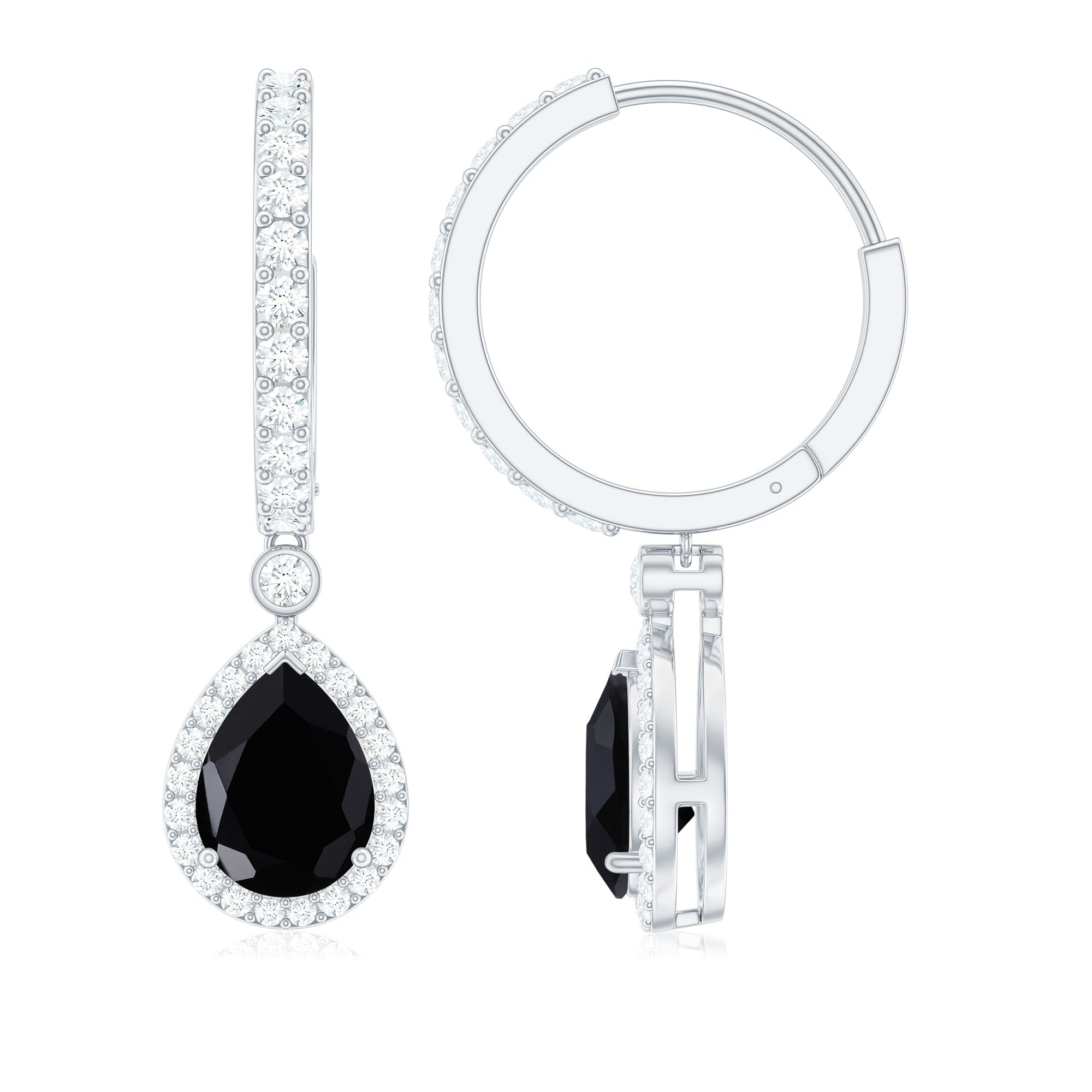 Natural Pear Shape Black Onyx Hoop Drop Earrings