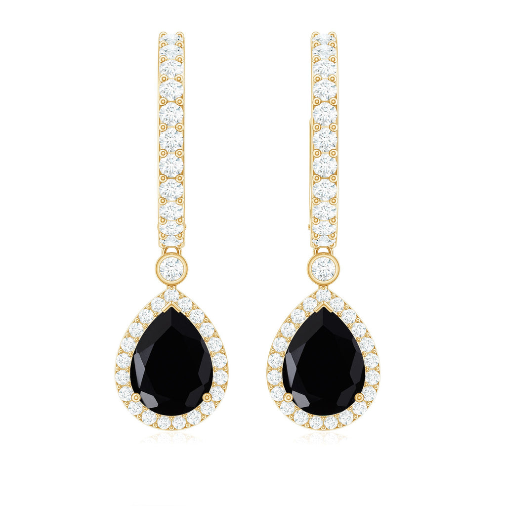Natural Pear Shape Black Onyx Hoop Drop Earrings
