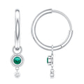 Certified Lab Grown Emerald and Diamond Drop Hoop Earrings