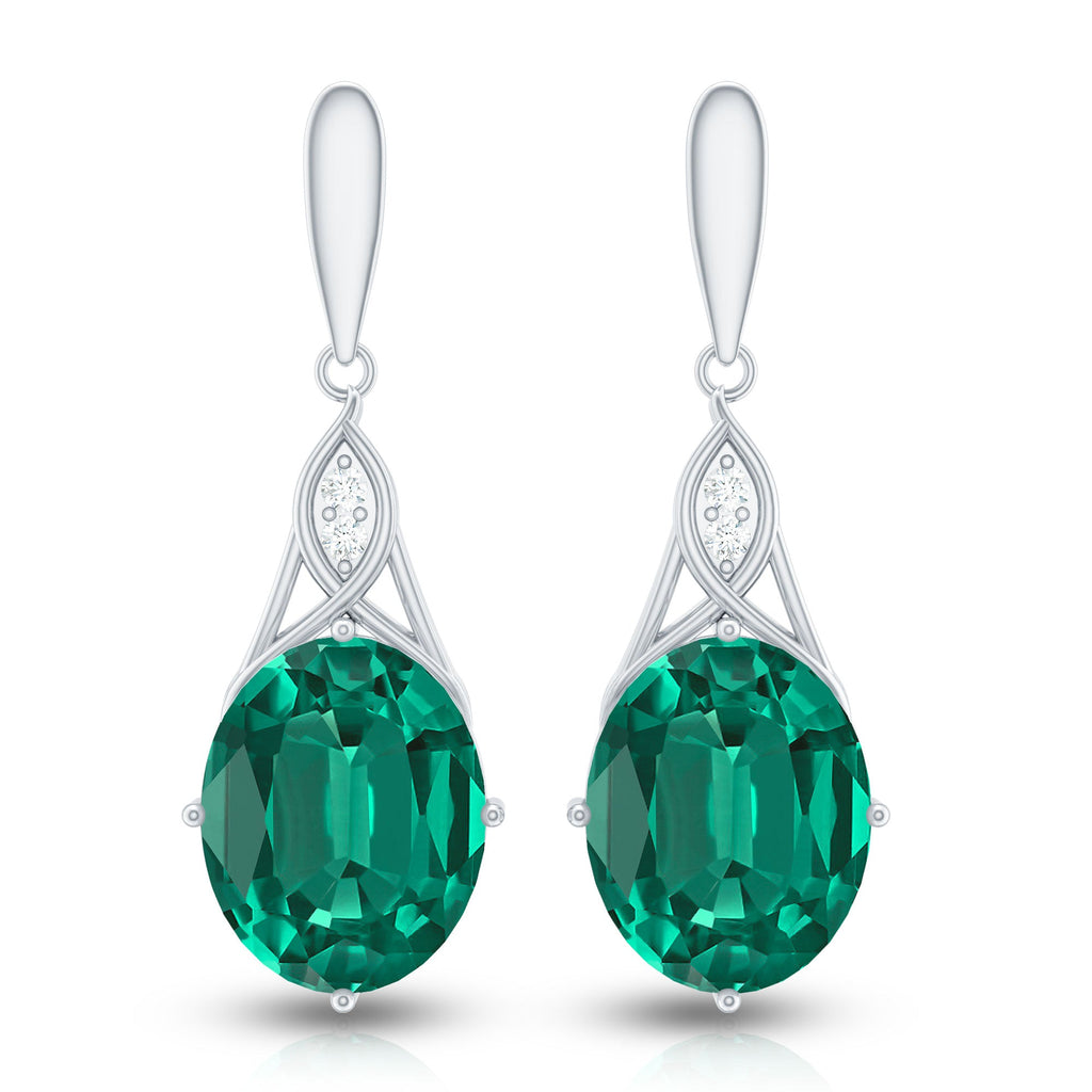 Lab Grown Emerald Statement Dangle Earrings with Diamonds