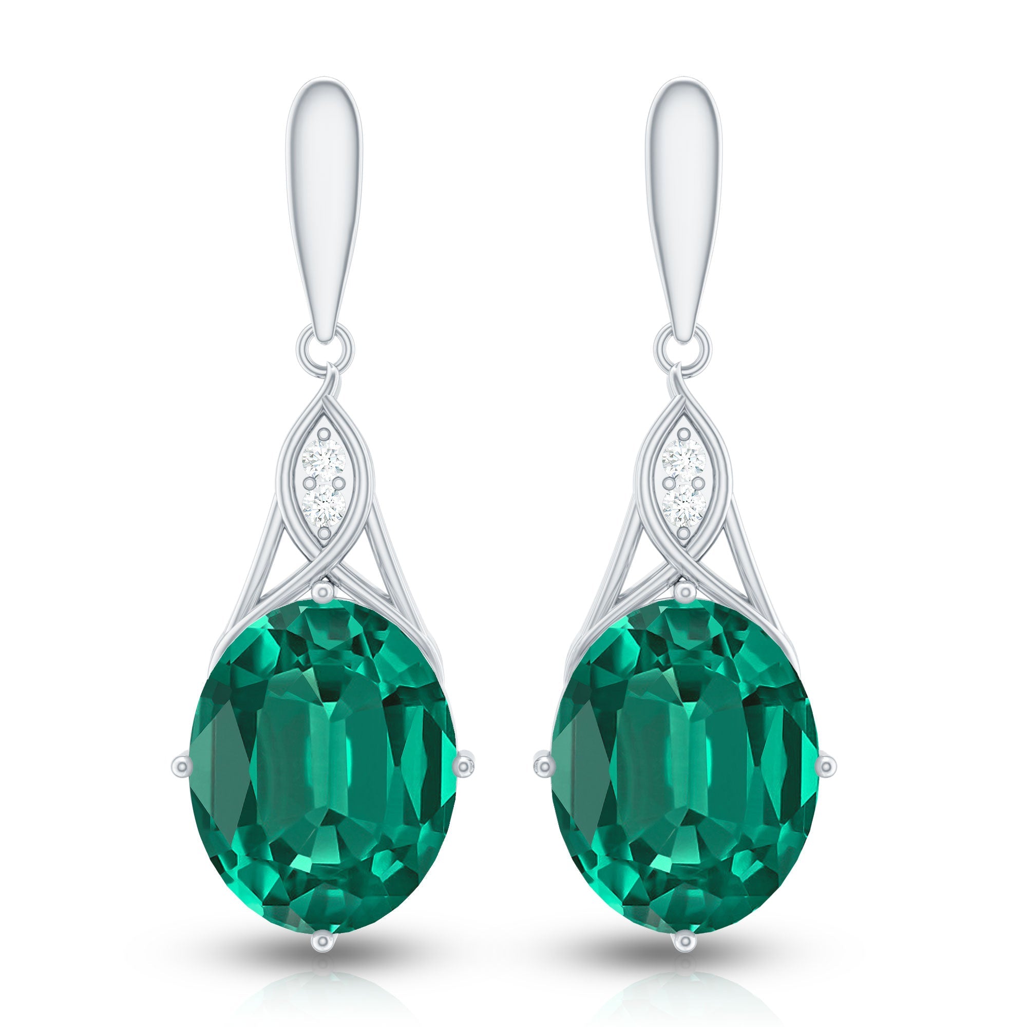 Lab Grown Emerald Statement Dangle Earrings with Diamonds