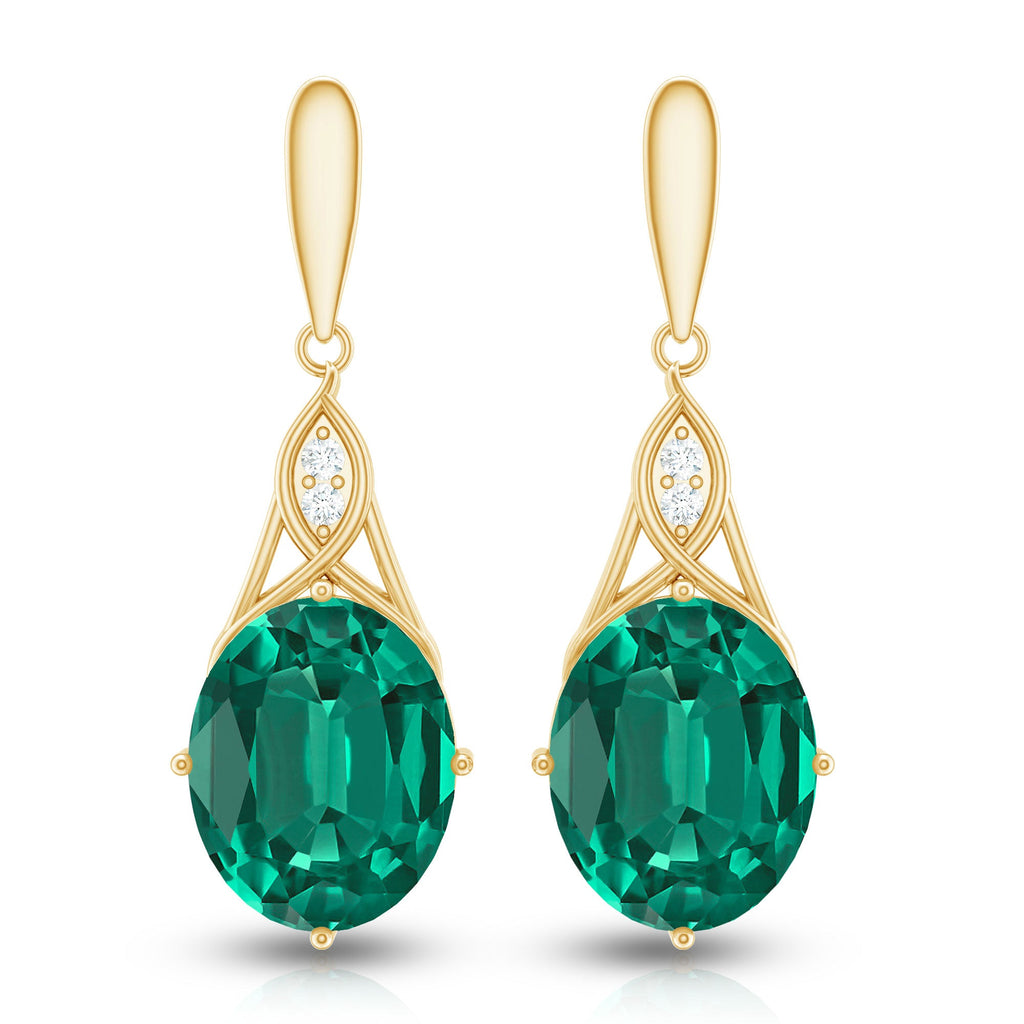 Lab Grown Emerald Statement Dangle Earrings with Diamonds