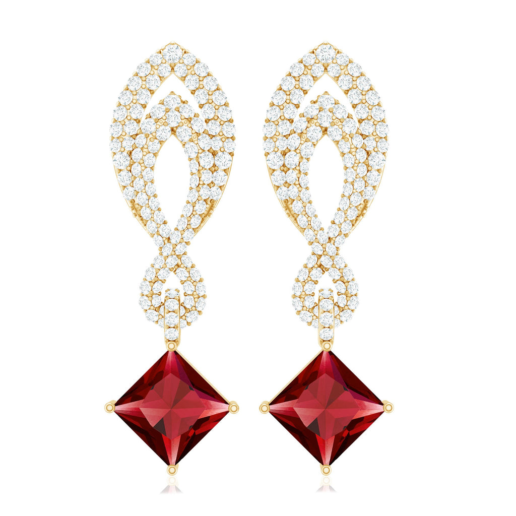 Lab Grown Ruby Drop Dangle Earrings with Diamond