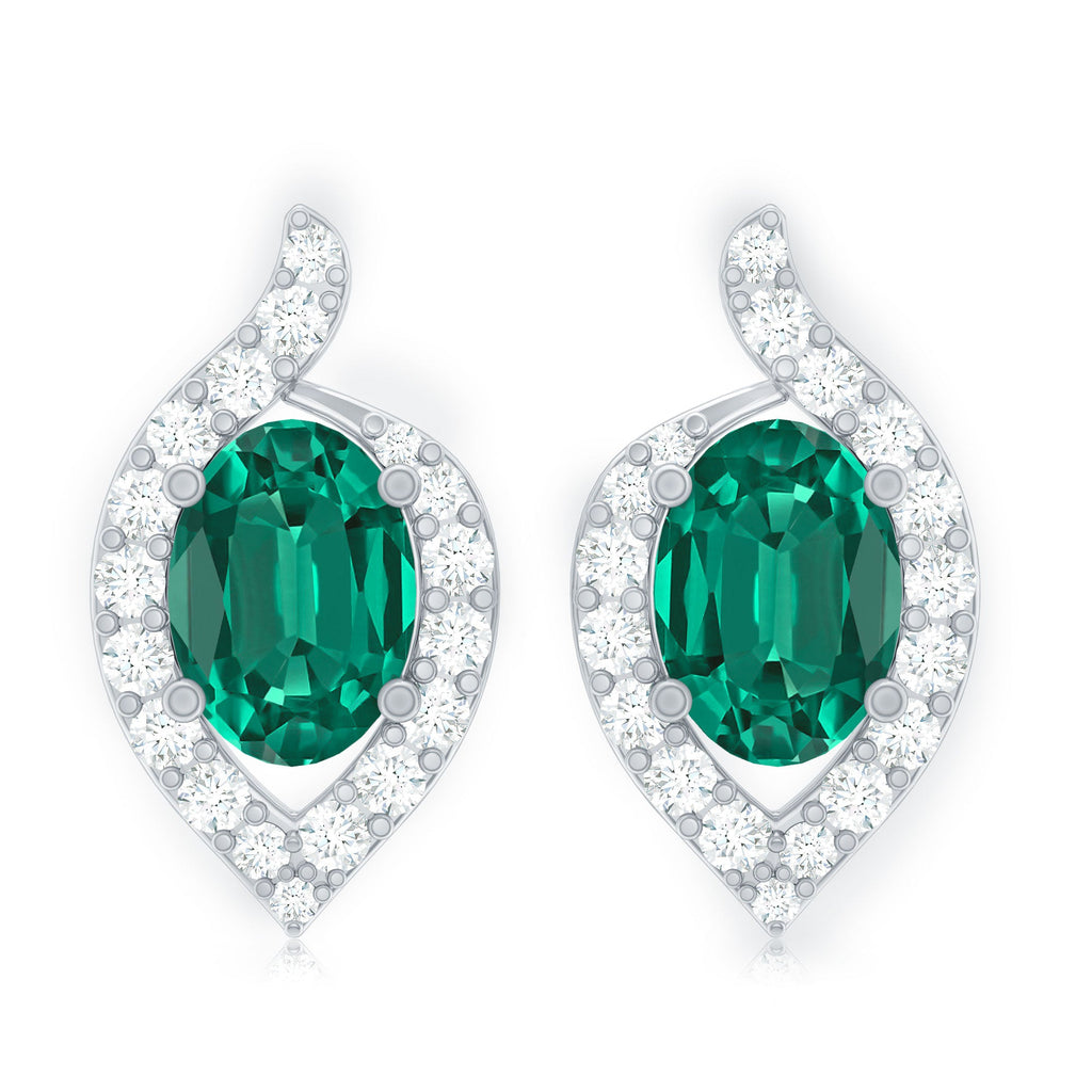 Vintage Inspired Lab Grown Emerald Stud Earrings With Diamond