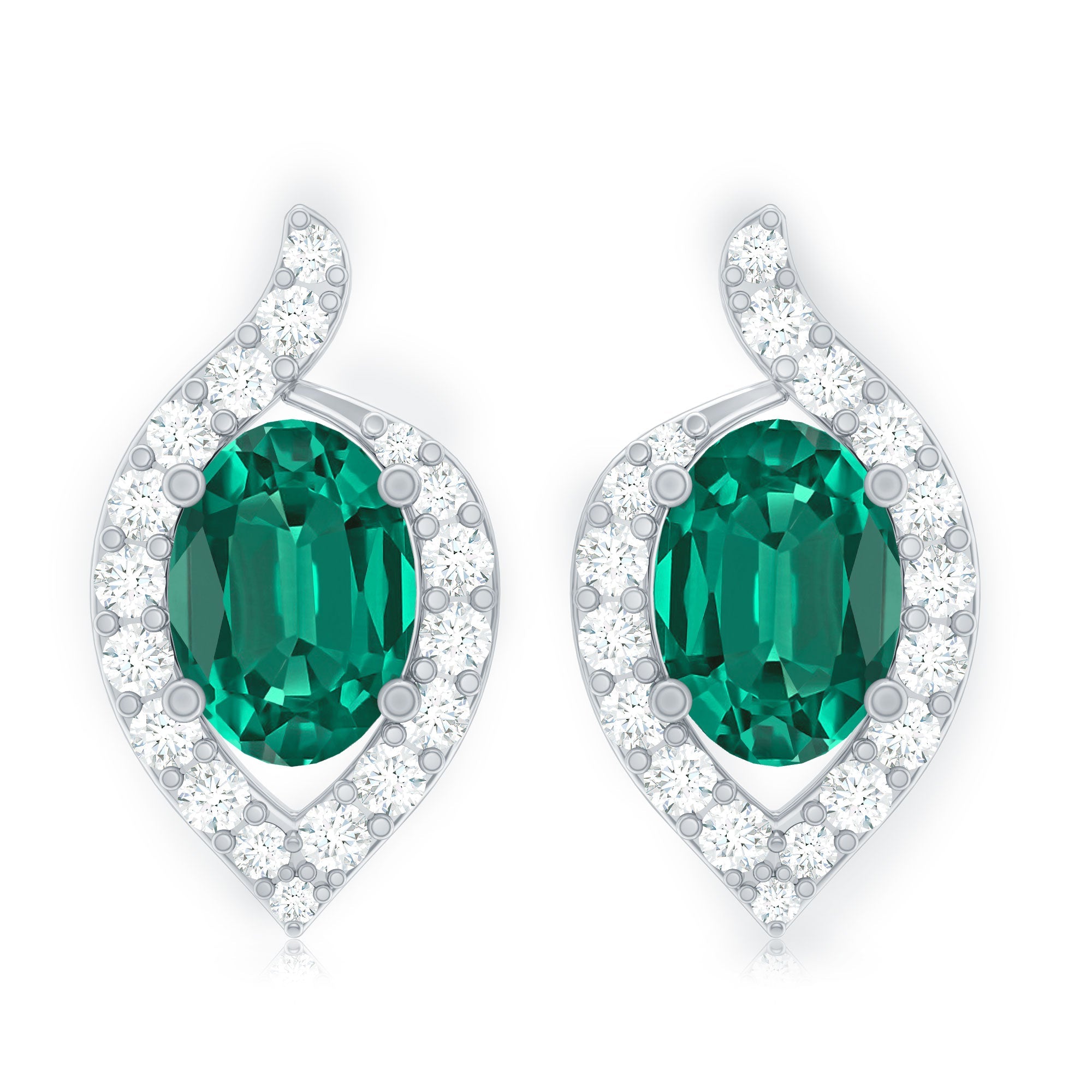 Vintage Inspired Lab Grown Emerald Stud Earrings With Diamond