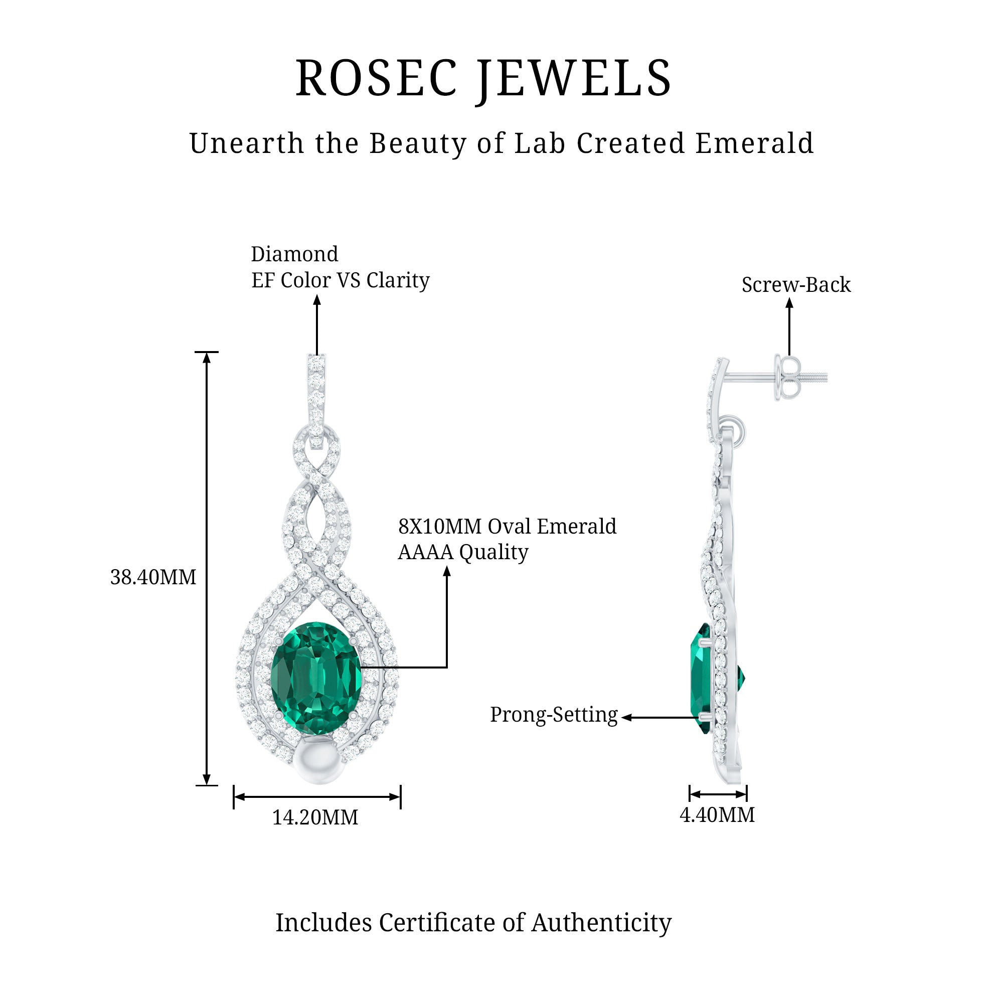 Certified Lab Grown Emerald Wedding Earrings with Double Halo Diamonds