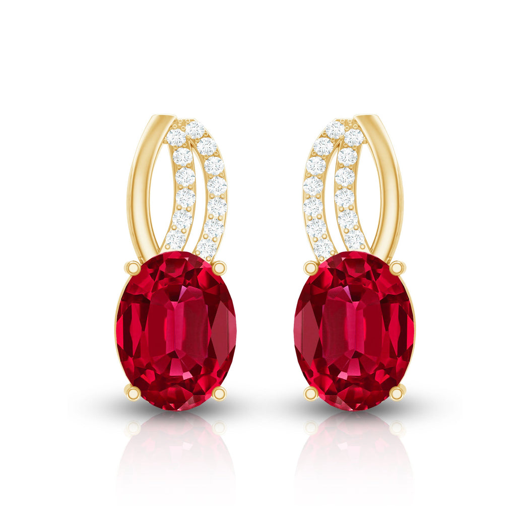 Certified Oval Lab Created Ruby Stud Earrings with Diamonds