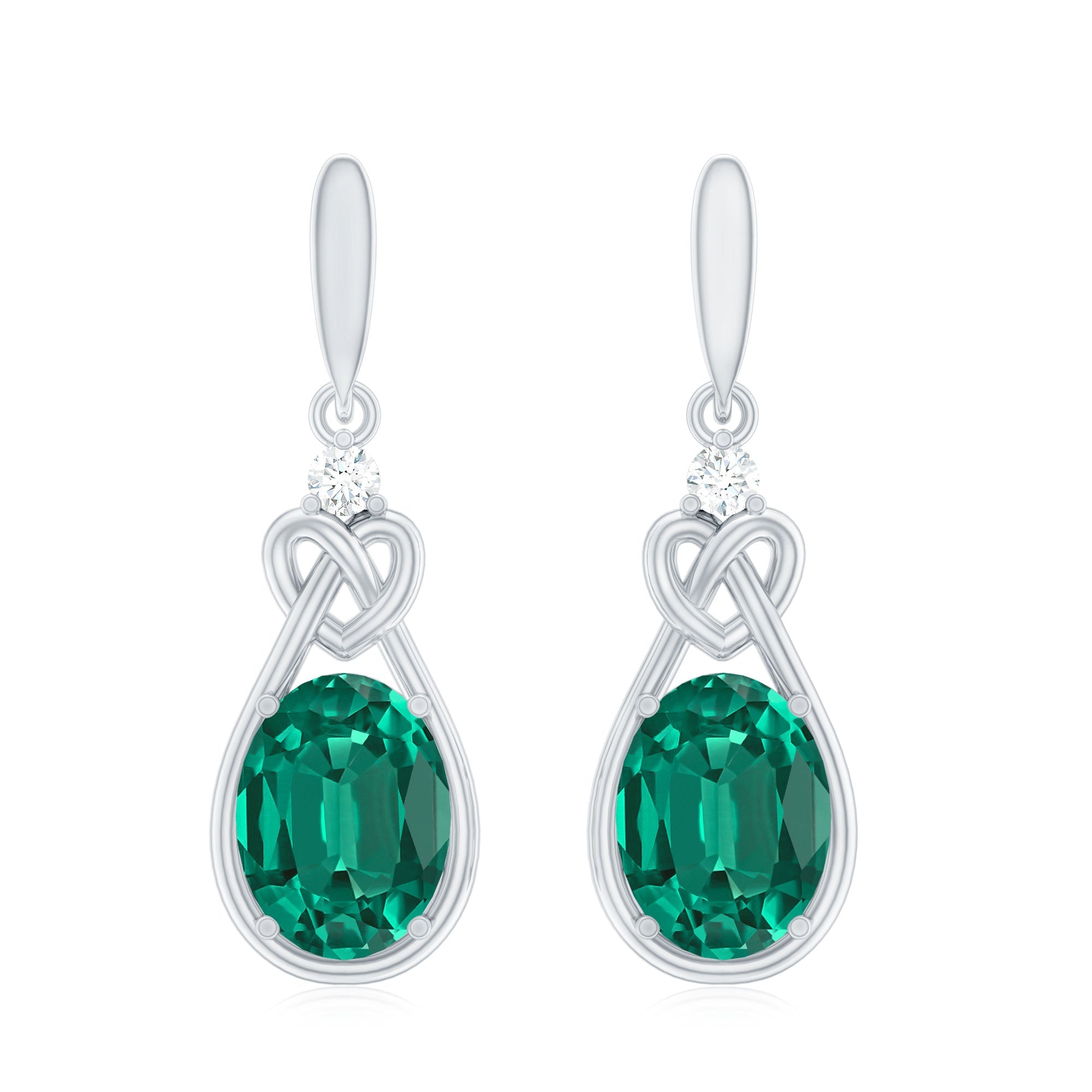 Oval Lab Created Emerald Love Knot Dangle Earrings