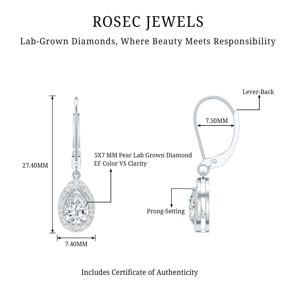 Lab Grown Diamond Drop Dangle Earrings With Lever Back