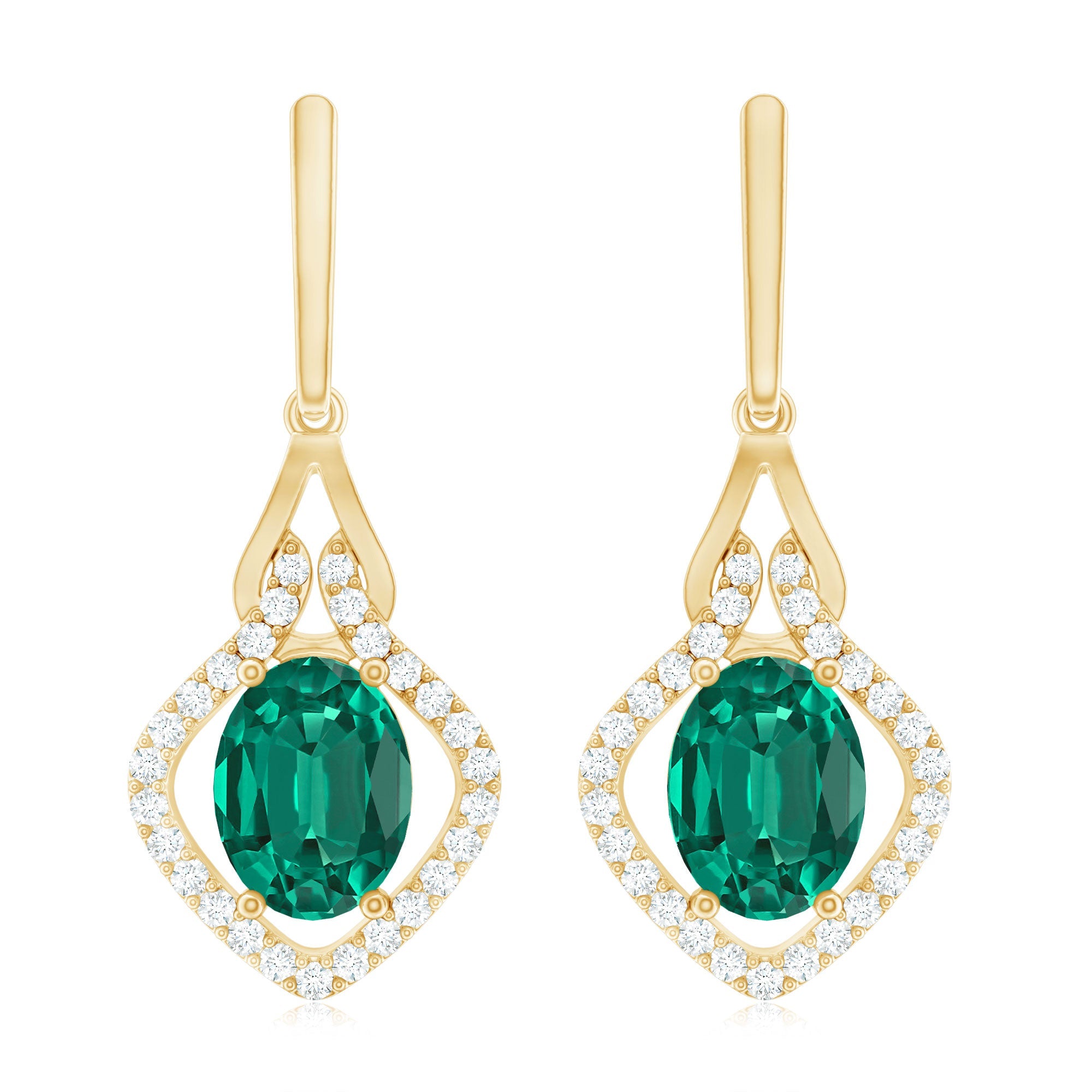 Lab Grown Emerald Drop Dangle Earrings with Diamond Accent