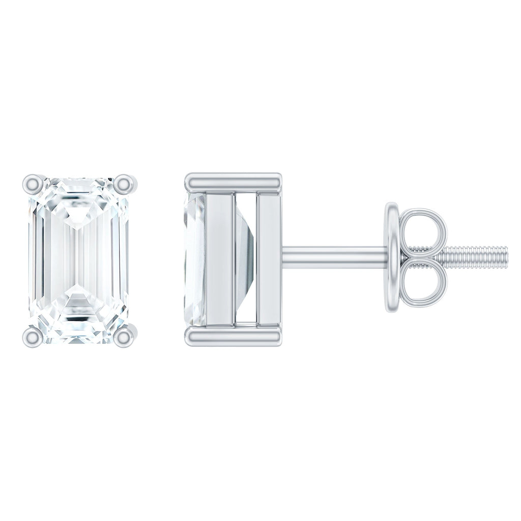 Lab Grown Diamond Emerald Cut Stud Earrings in Silver