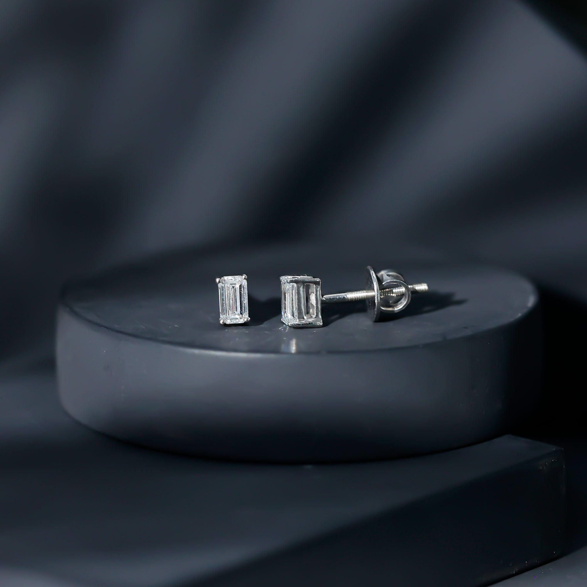 Lab Grown Diamond Emerald Cut Stud Earrings in Silver
