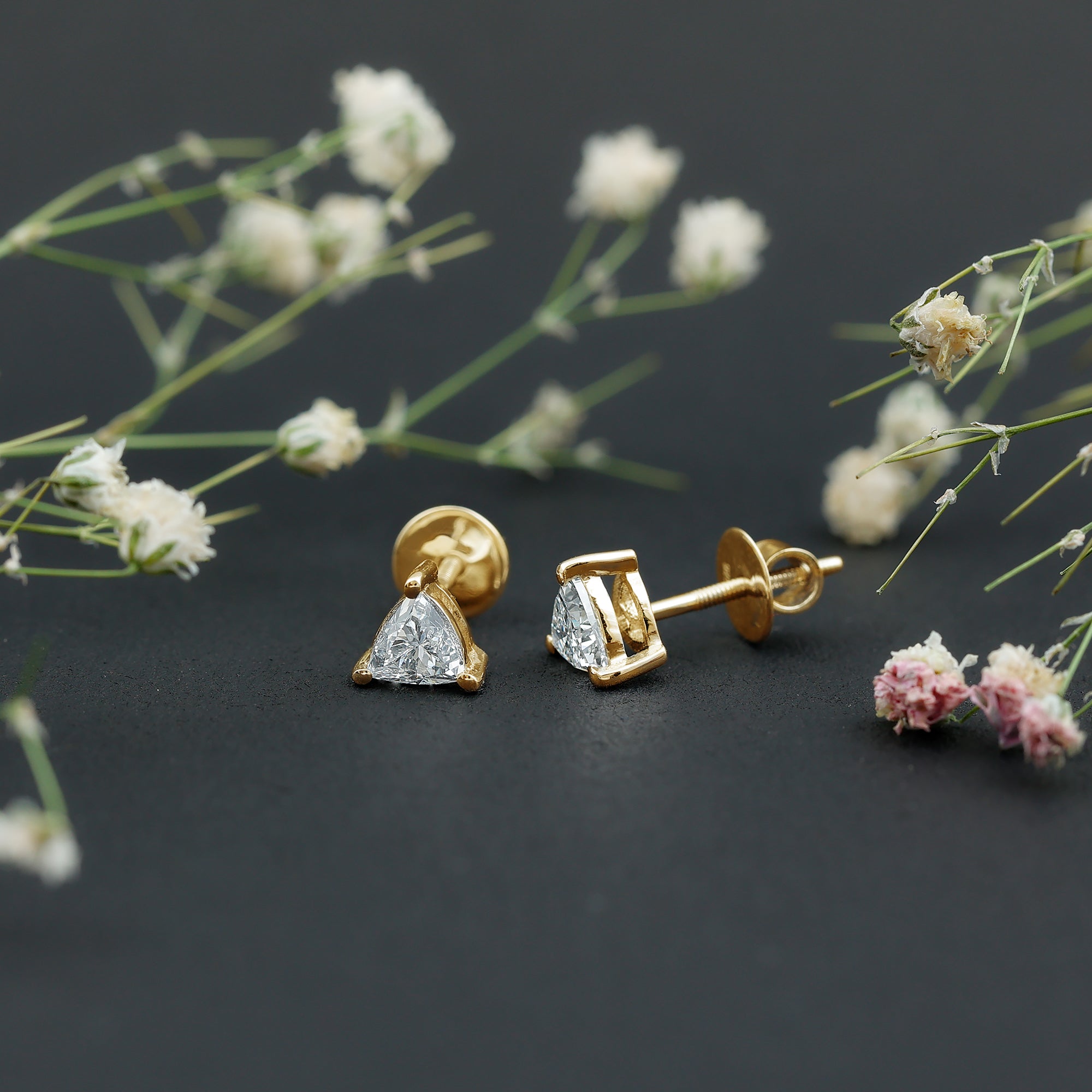 Trilliant Cut 5 MM Lab Grown Diamond Solitaire Stud Earrings