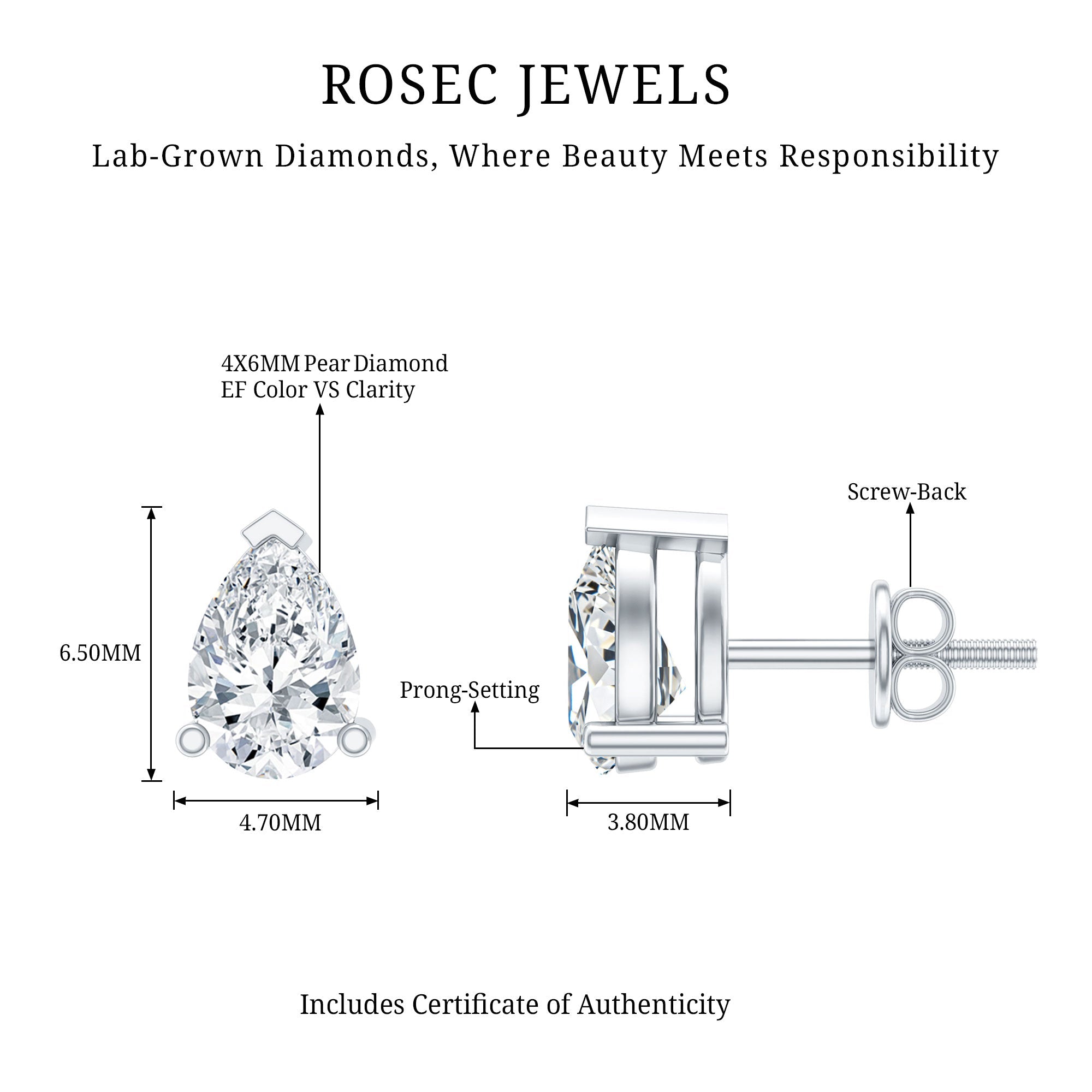 Certified 0.7 Carat Lab Grown Diamond Stud Earrings in Sterling Silver