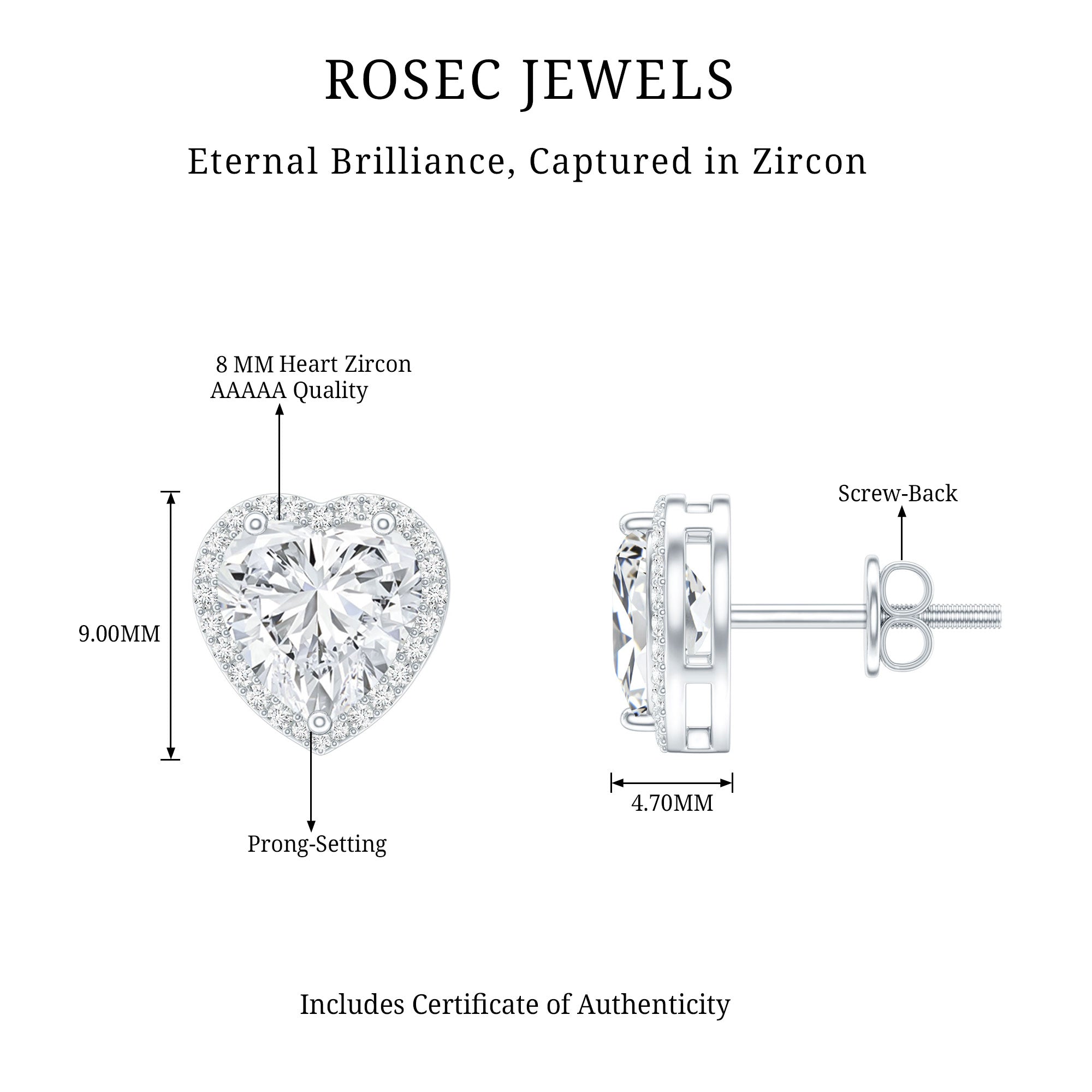 Certified 4 Carat Cubic Zirconia Heart Stud Earrings For Women
