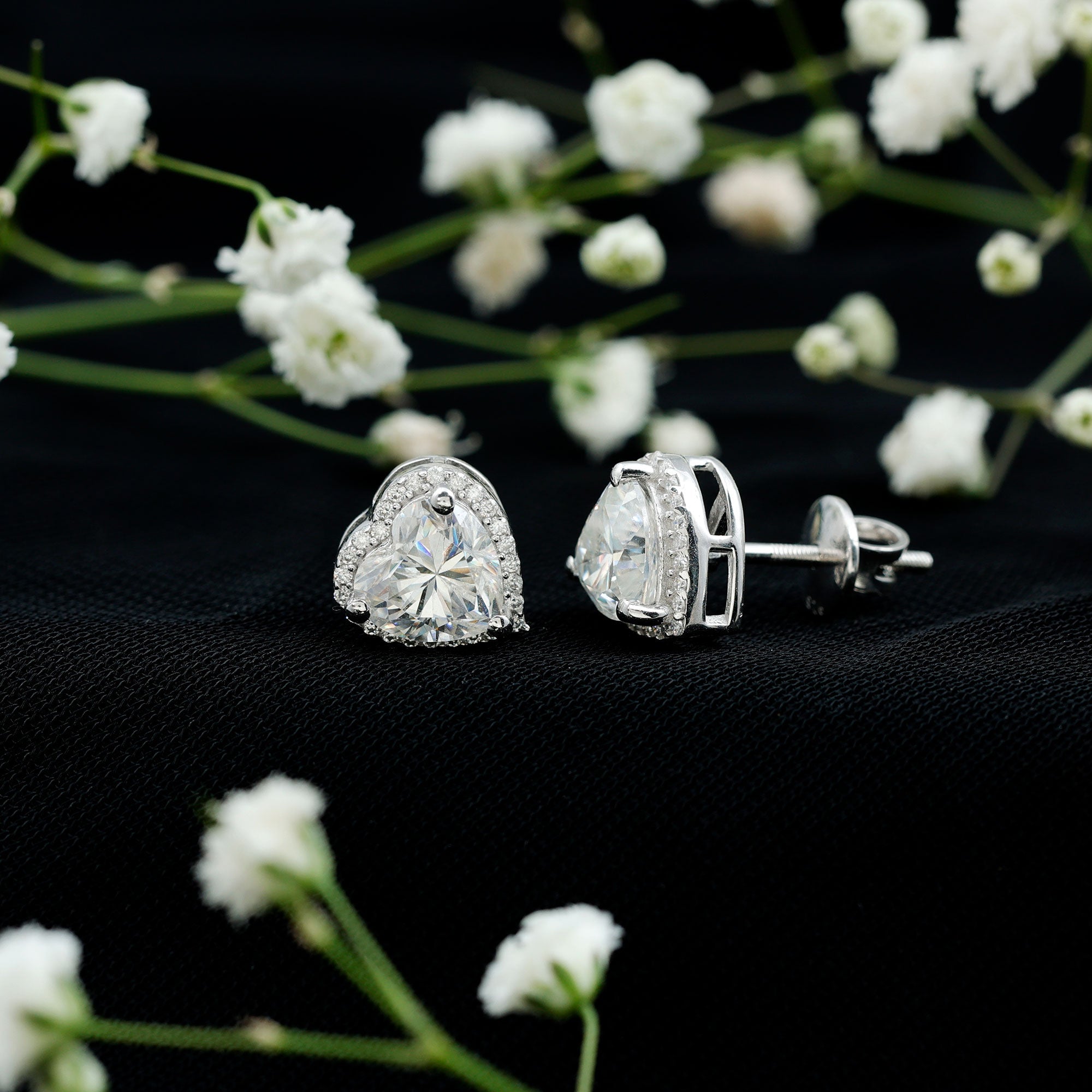 Certified 4 Carat Cubic Zirconia Heart Stud Earrings For Women