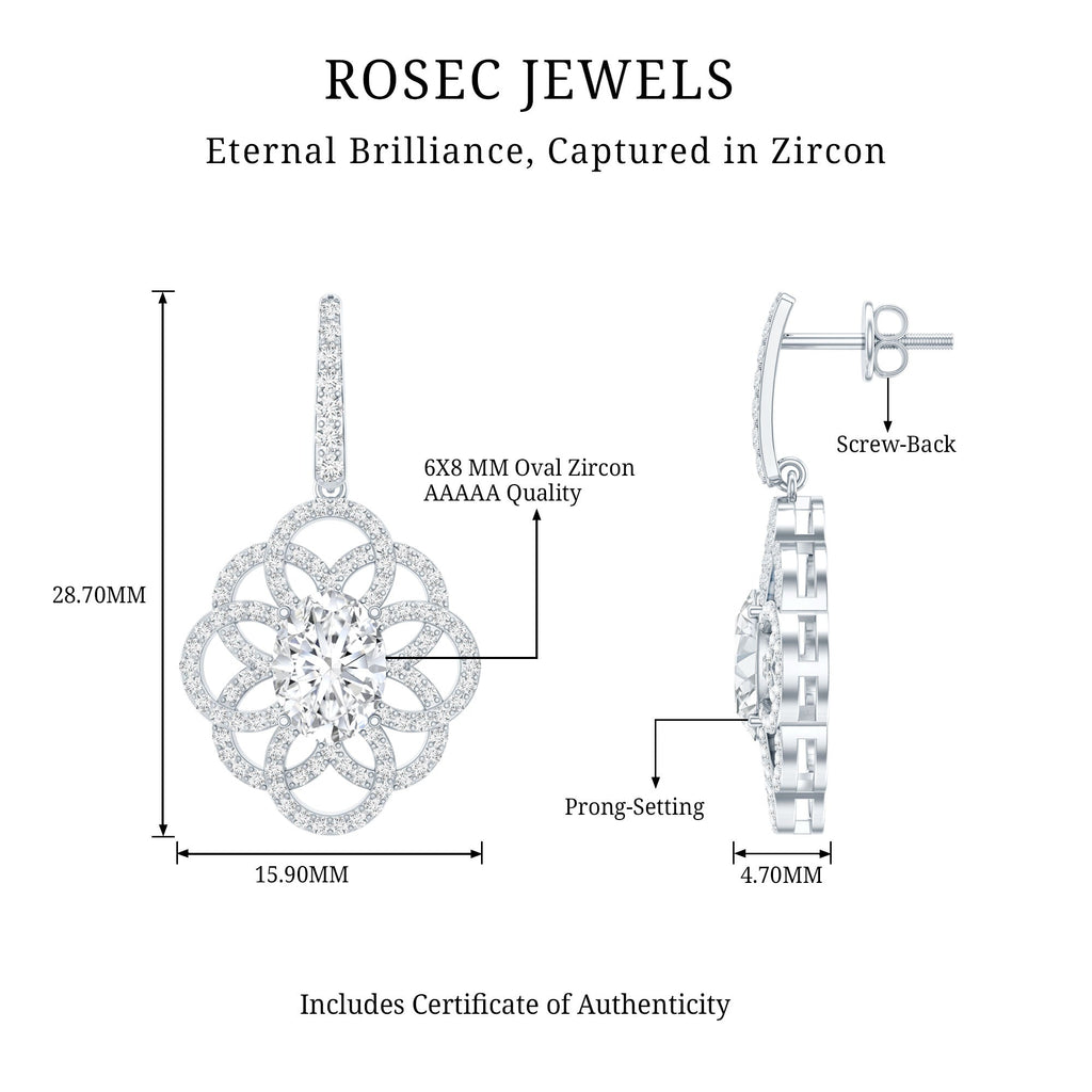 Certified 2.58 Carat Oval Cubic Zirconia Statement Flower Earrings for Women