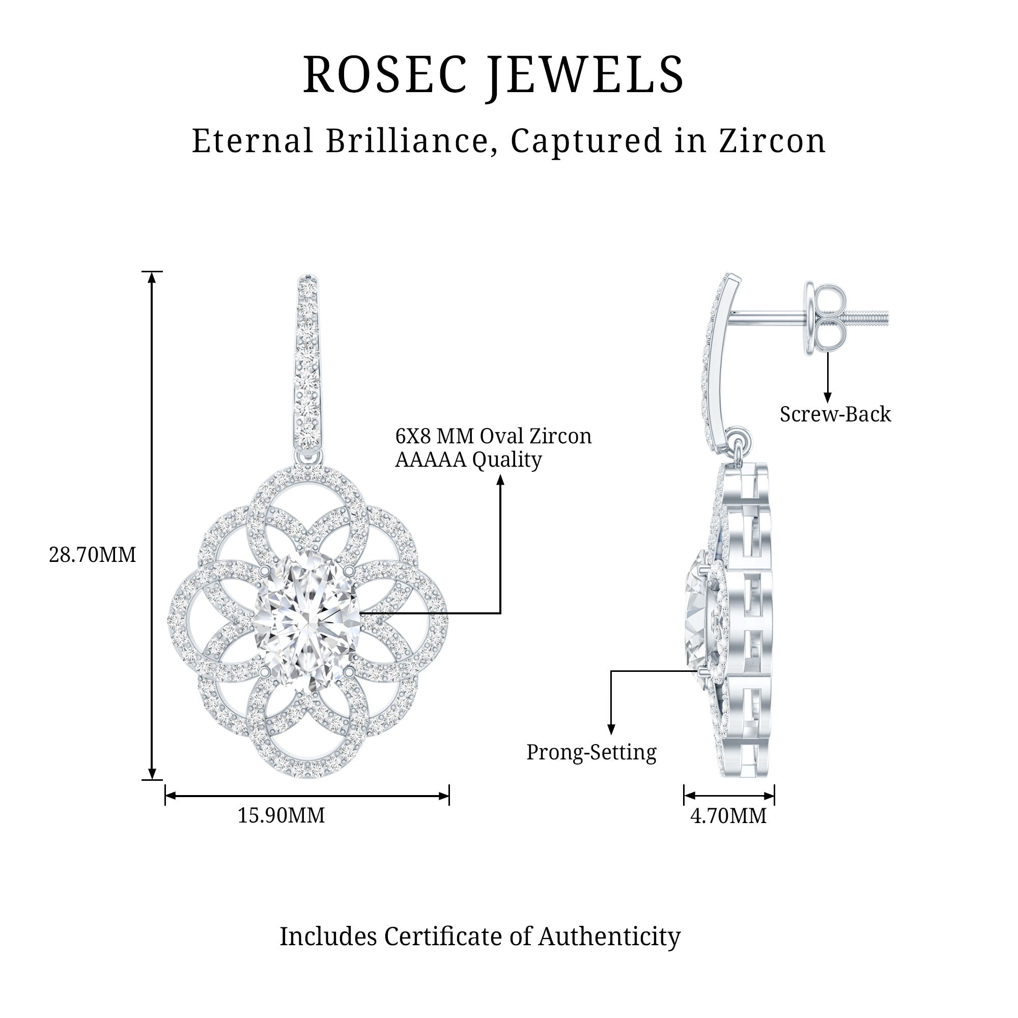 Certified 2.58 Carat Oval Cubic Zirconia Statement Flower Earrings for Women